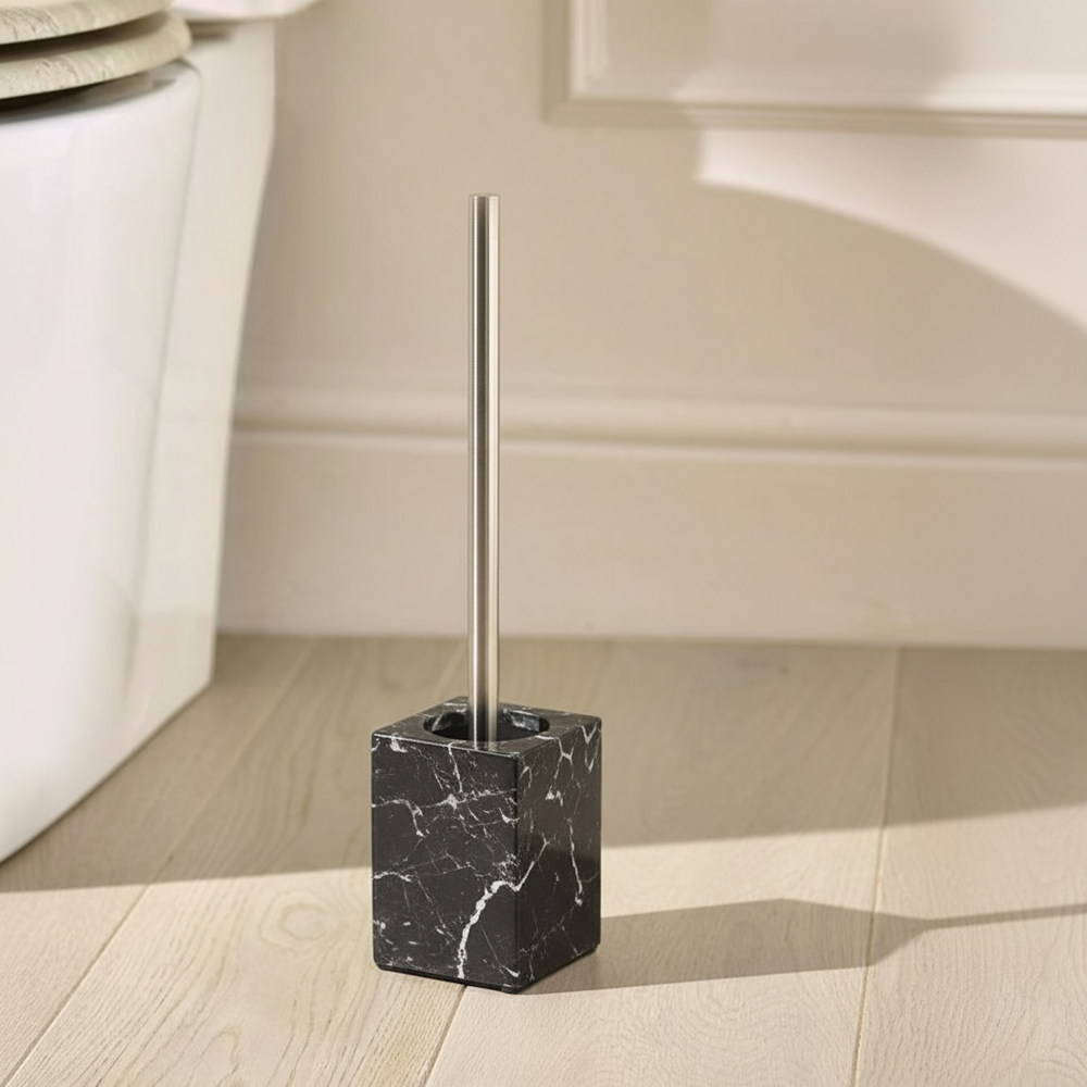 Marquina Black And White Marble Square Toilet Brush SBK890-7 - Bathroom Accessories - ebarza Furniture UAE | Shop Modern Furniture in Abu Dhabi & Dubai - مفروشات ايبازرا في الامارات | تسوق اثاث عصري وديكورات مميزة في دبي وابوظبي