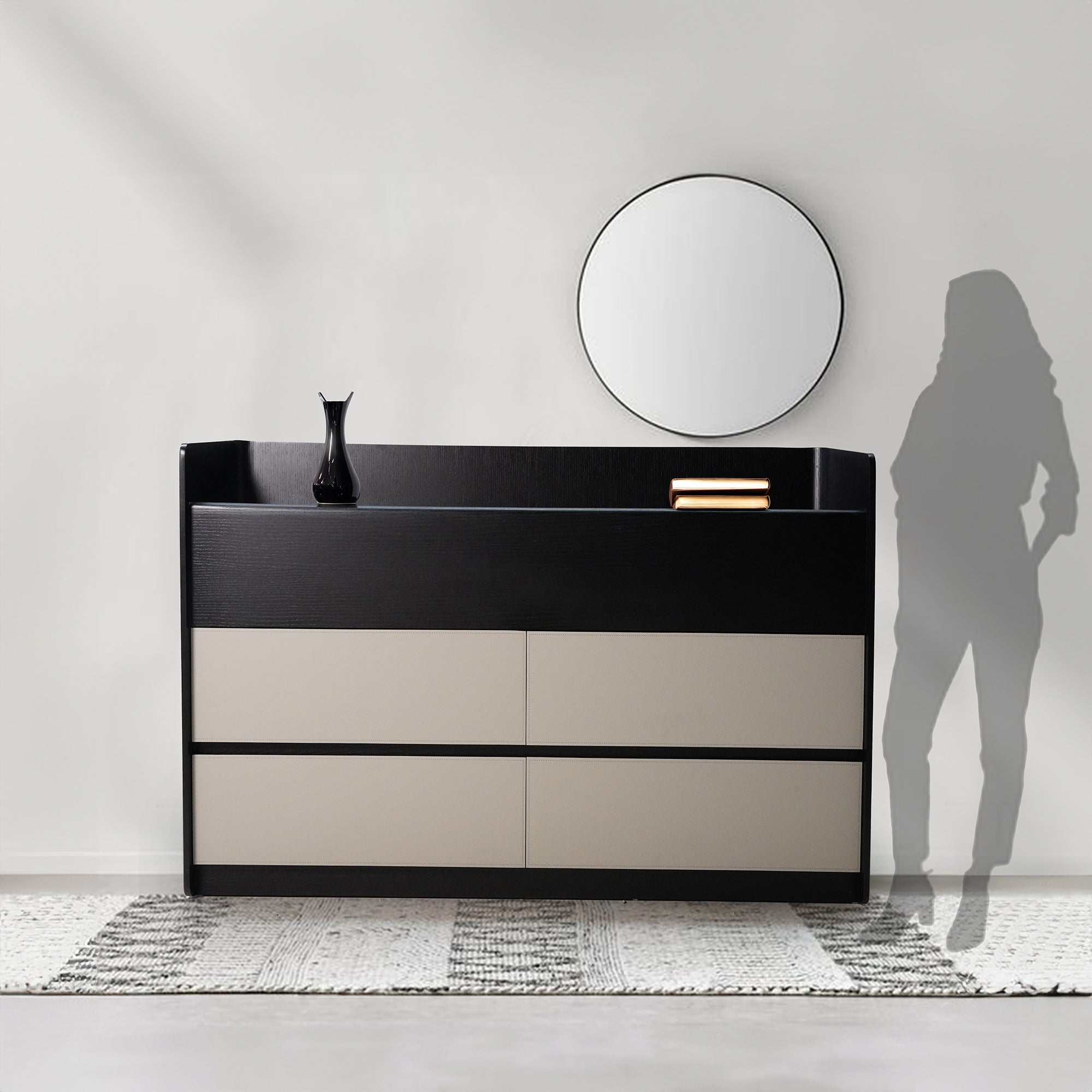 Hidden Dining Table in a Saddle Leather Sideboard Black and Grey MLL-CUS24 - Sideboards - ebarza Furniture UAE | Shop Modern Furniture in Abu Dhabi & Dubai - مفروشات ايبازرا في الامارات | تسوق اثاث عصري وديكورات مميزة في دبي وابوظبي