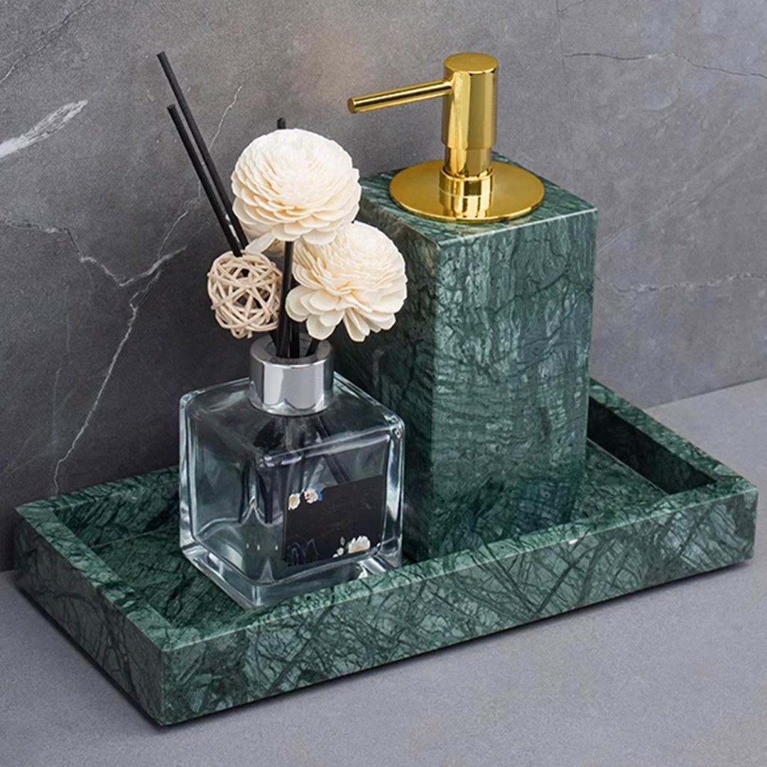 Indian Green Marble Square High Hand Sanitizer Bottle (Bright Gold Nozzle) SBK840-1 - Bathroom Accessories - ebarza Furniture UAE | Shop Modern Furniture in Abu Dhabi & Dubai - مفروشات ايبازرا في الامارات | تسوق اثاث عصري وديكورات مميزة في دبي وابوظبي