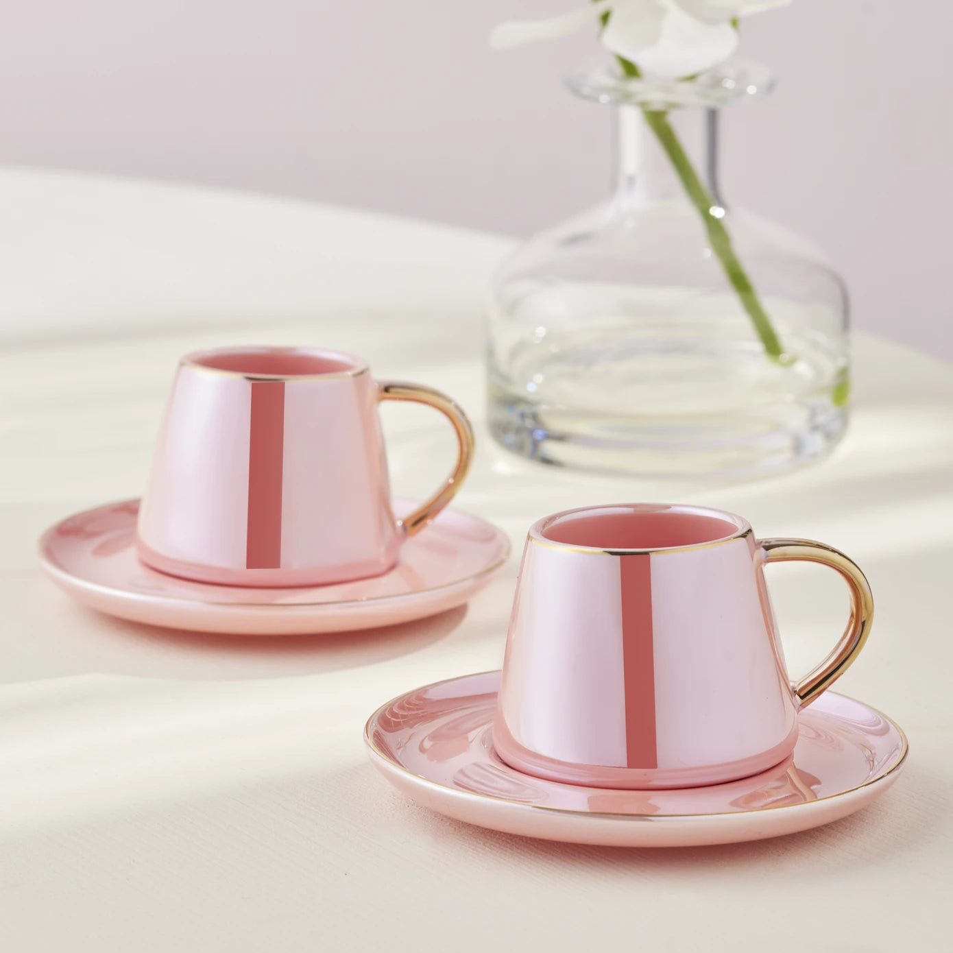 Karaca Luster 2 Person Pink Coffee Cup Set 80 ml 153.03.06.9503 - Coffee Sets - ebarza Furniture UAE | Shop Modern Furniture in Abu Dhabi & Dubai - مفروشات ايبازرا في الامارات | تسوق اثاث عصري وديكورات مميزة في دبي وابوظبي