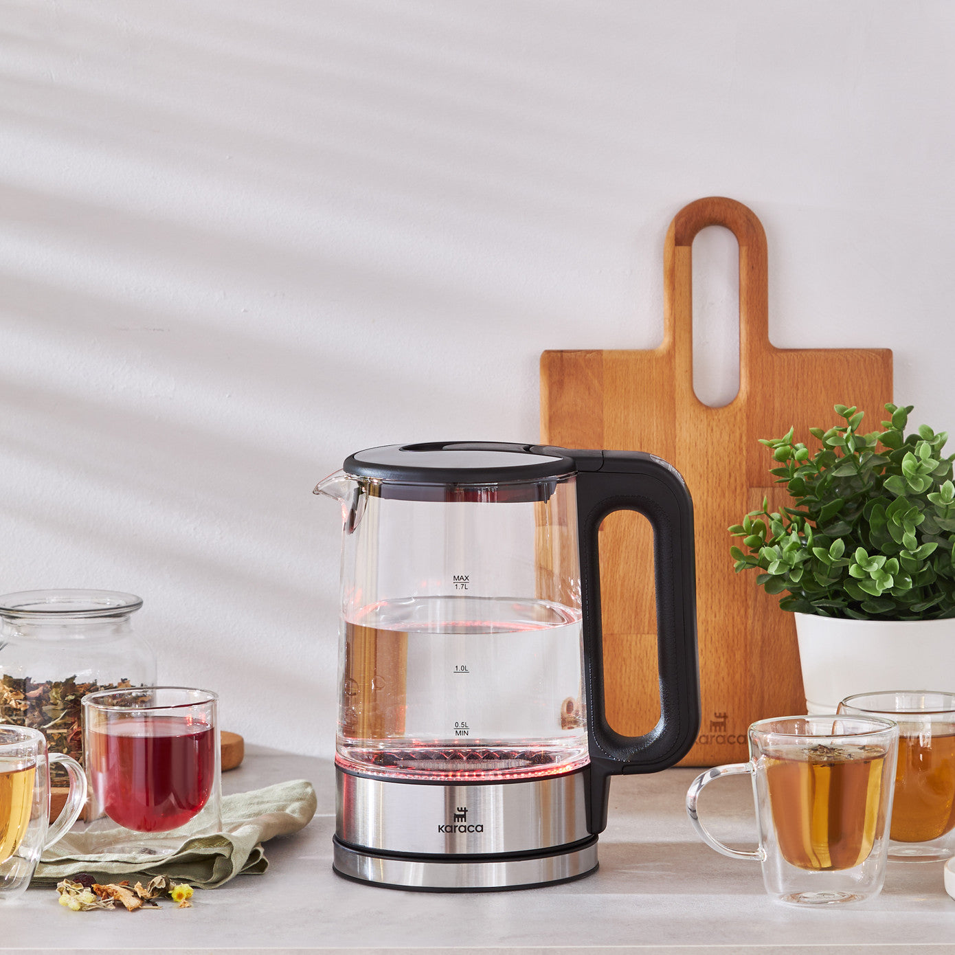 Karaca 2205 Glass Water Heater 2200W with Temperature Adjustment and LED Light 153.03.06.9722 - Kitchen Appliances - ebarza Furniture UAE | Shop Modern Furniture in Abu Dhabi & Dubai - مفروشات ايبازرا في الامارات | تسوق اثاث عصري وديكورات مميزة في دبي وابوظبي