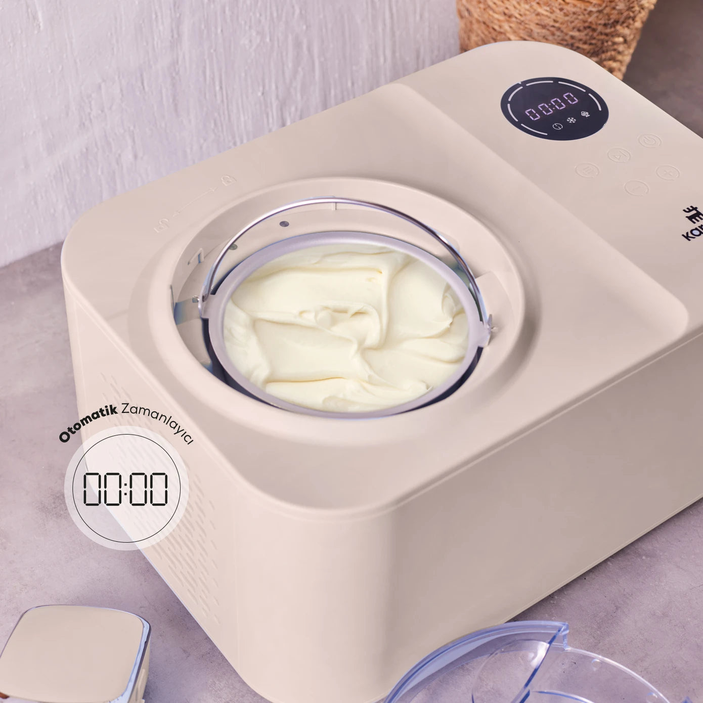 Karaca 2 in 1 Automatic Ice Cream Maker Machine with Mixer and Freezer Vanilla 153.09.01.0964 - Kitchen Appliances - ebarza Furniture UAE | Shop Modern Furniture in Abu Dhabi & Dubai - مفروشات ايبازرا في الامارات | تسوق اثاث عصري وديكورات مميزة في دبي وابوظبي