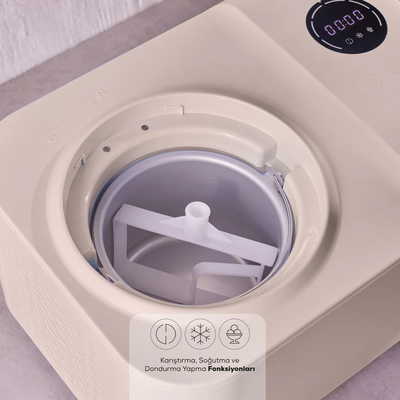 Karaca 2 in 1 Automatic Ice Cream Maker Machine with Mixer and Freezer Vanilla 153.09.01.0964 - Kitchen Appliances - ebarza Furniture UAE | Shop Modern Furniture in Abu Dhabi & Dubai - مفروشات ايبازرا في الامارات | تسوق اثاث عصري وديكورات مميزة في دبي وابوظبي