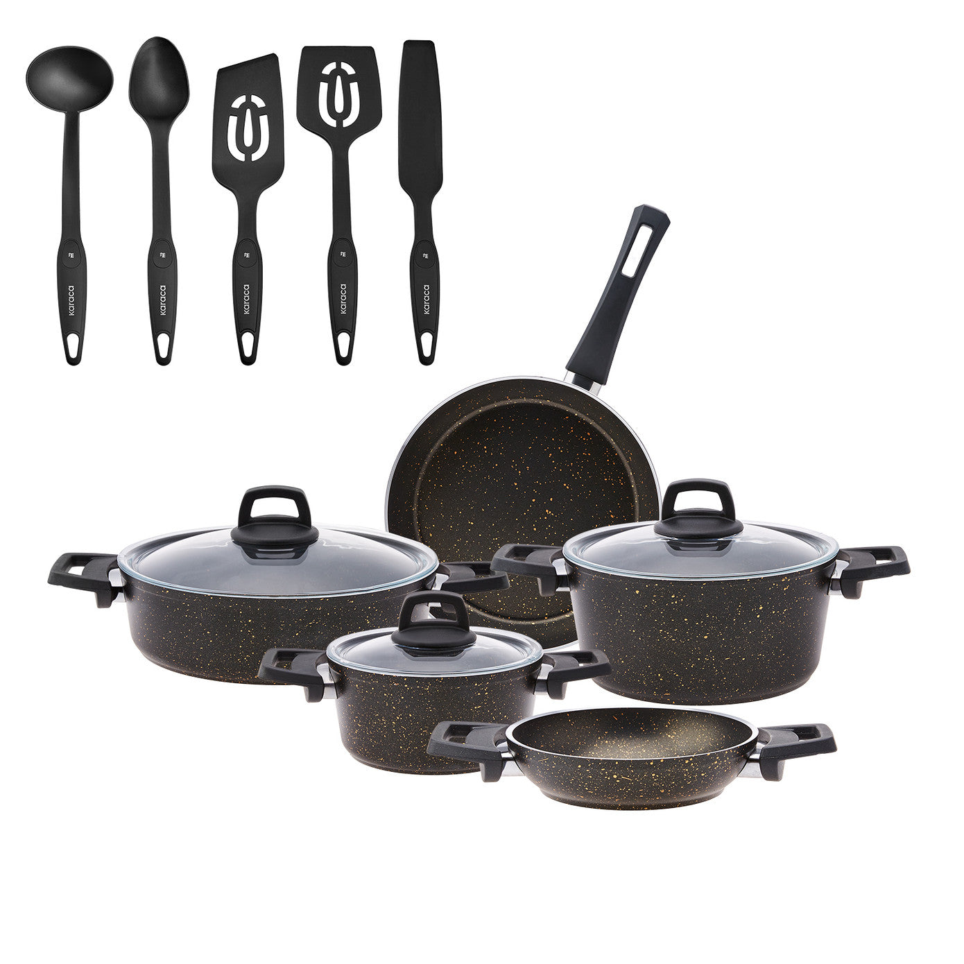 Karaca Biogranit V2 13 Piece Cookware Set Black Gold 153.09.01.3920 -  Cookware Sets - ebarza Furniture UAE | Shop Modern Furniture in Abu Dhabi & Dubai - مفروشات ايبازرا في الامارات | تسوق اثاث عصري وديكورات مميزة في دبي وابوظبي