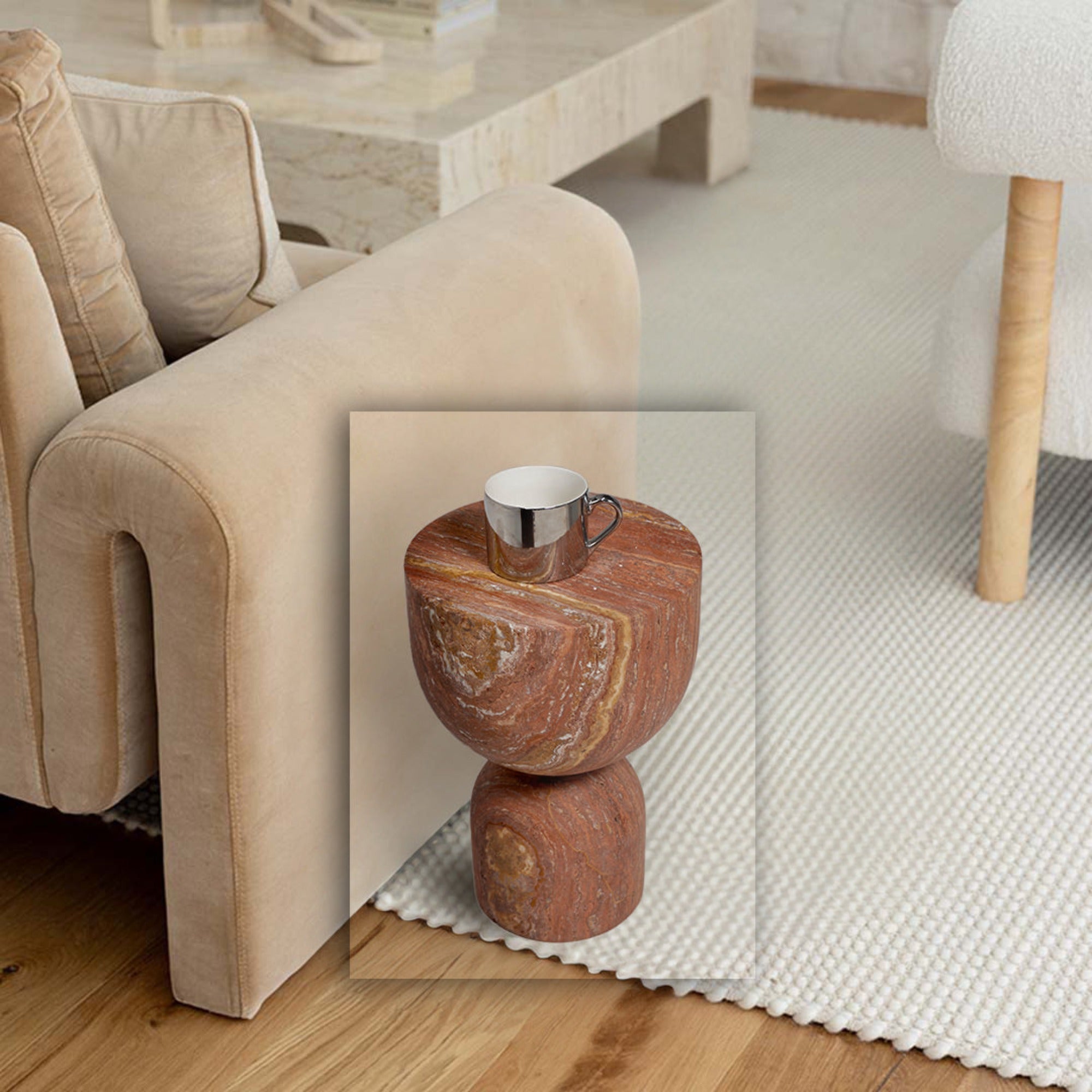 Chess Natural Red Travertine Side Table JA012-B - Side Tables - ebarza Furniture UAE | Shop Modern Furniture in Abu Dhabi & Dubai - مفروشات ايبازرا في الامارات | تسوق اثاث عصري وديكورات مميزة في دبي وابوظبي