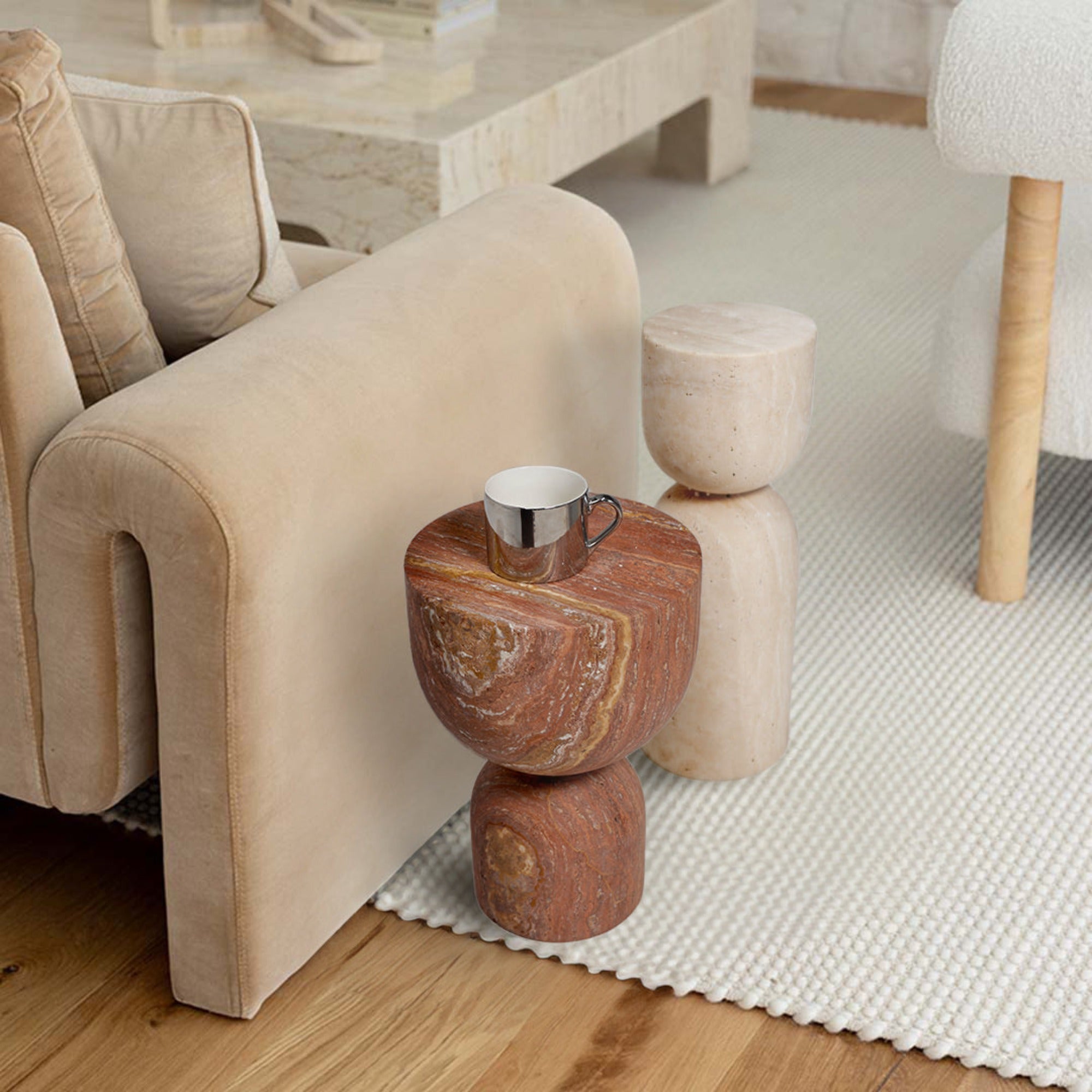 Chess Natural Red Travertine Side Table JA012-B - Side Tables - ebarza Furniture UAE | Shop Modern Furniture in Abu Dhabi & Dubai - مفروشات ايبازرا في الامارات | تسوق اثاث عصري وديكورات مميزة في دبي وابوظبي