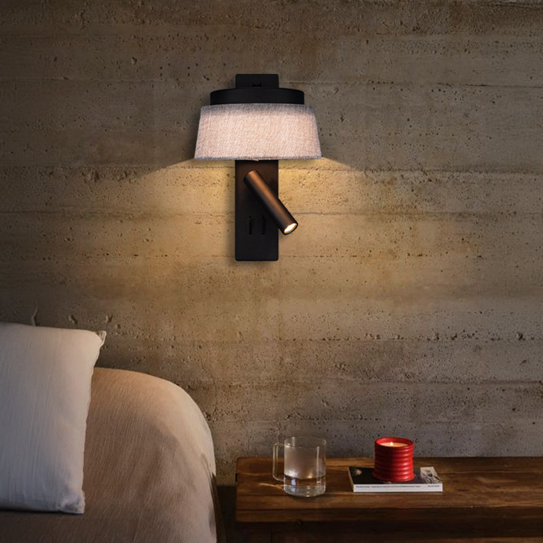 Pre-order 75 Days Delivery Calm Hotel Style Headboard/ Wall Reading Lamp Black + Grey linen shade Calm-WL(B)-02F1 / Calm-WL(Ub)-02Fl - Wall Lamps - ebarza Furniture UAE | Shop Modern Furniture in Abu Dhabi & Dubai - مفروشات ايبازرا في الامارات | تسوق اثاث عصري وديكورات مميزة في دبي وابوظبي