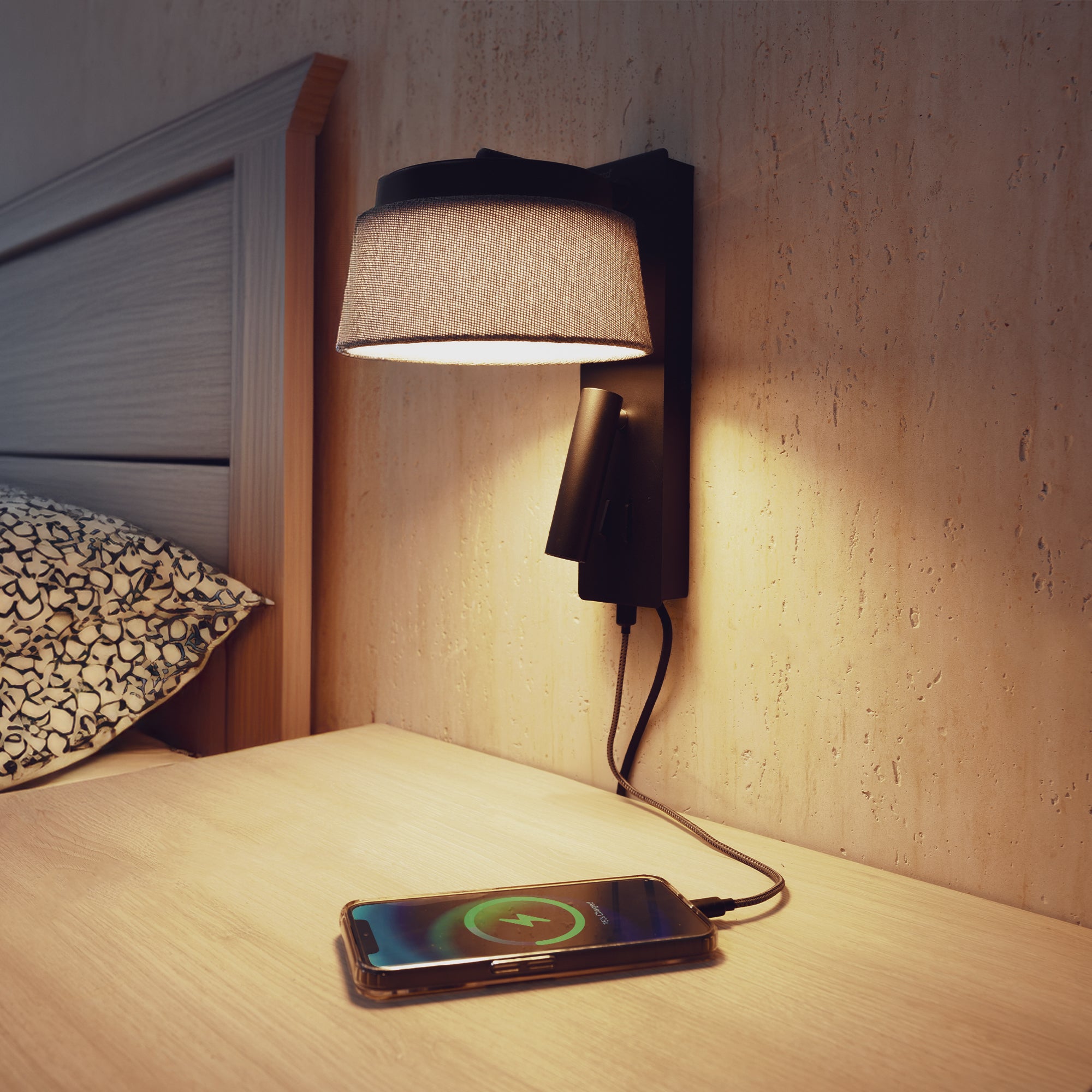 Pre-order 75 Days Delivery Calm Hotel Style Headboard/ Wall Reading Lamp Black + Grey linen shade Calm-WL(B)-02F1 / Calm-WL(Ub)-02Fl - Wall Lamps - ebarza Furniture UAE | Shop Modern Furniture in Abu Dhabi & Dubai - مفروشات ايبازرا في الامارات | تسوق اثاث عصري وديكورات مميزة في دبي وابوظبي