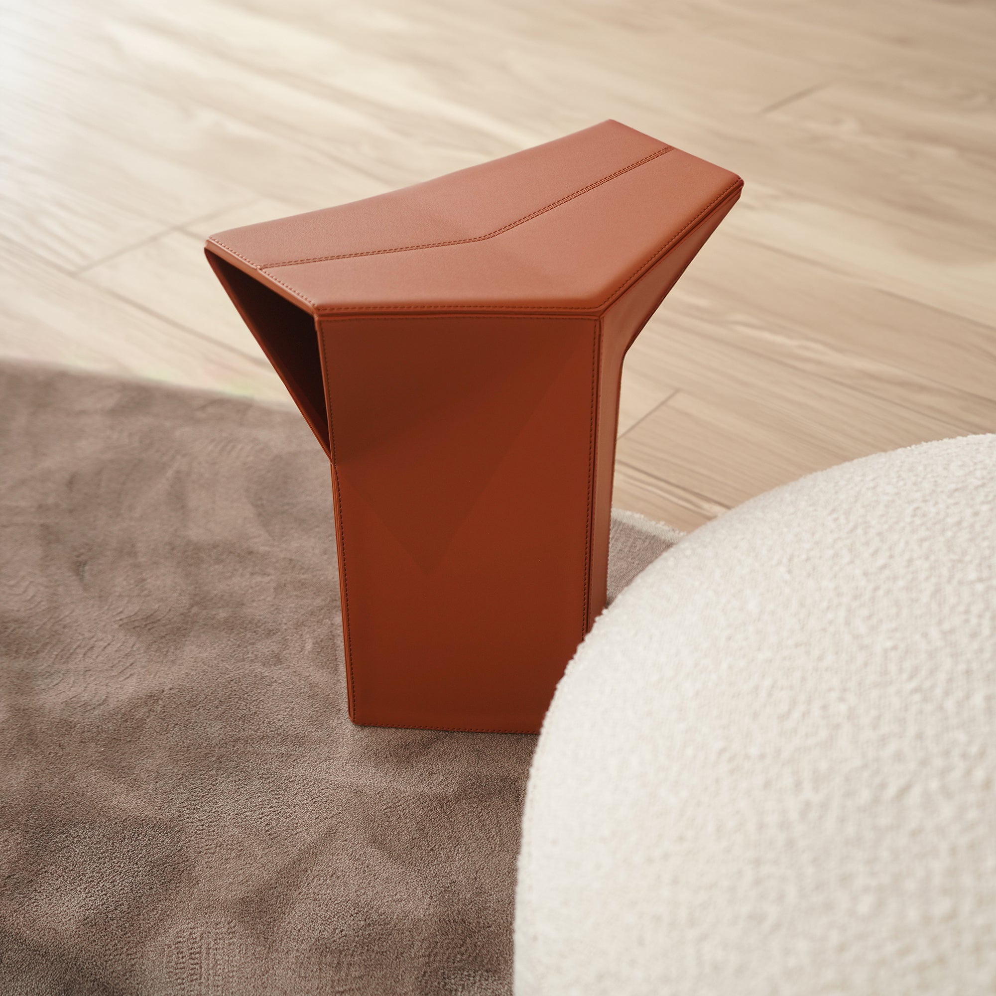Microfiber Saddle Leather Side Table/ Low Stool JK-D161 Orange - Poufs - ebarza Furniture UAE | Shop Modern Furniture in Abu Dhabi & Dubai - مفروشات ايبازرا في الامارات | تسوق اثاث عصري وديكورات مميزة في دبي وابوظبي