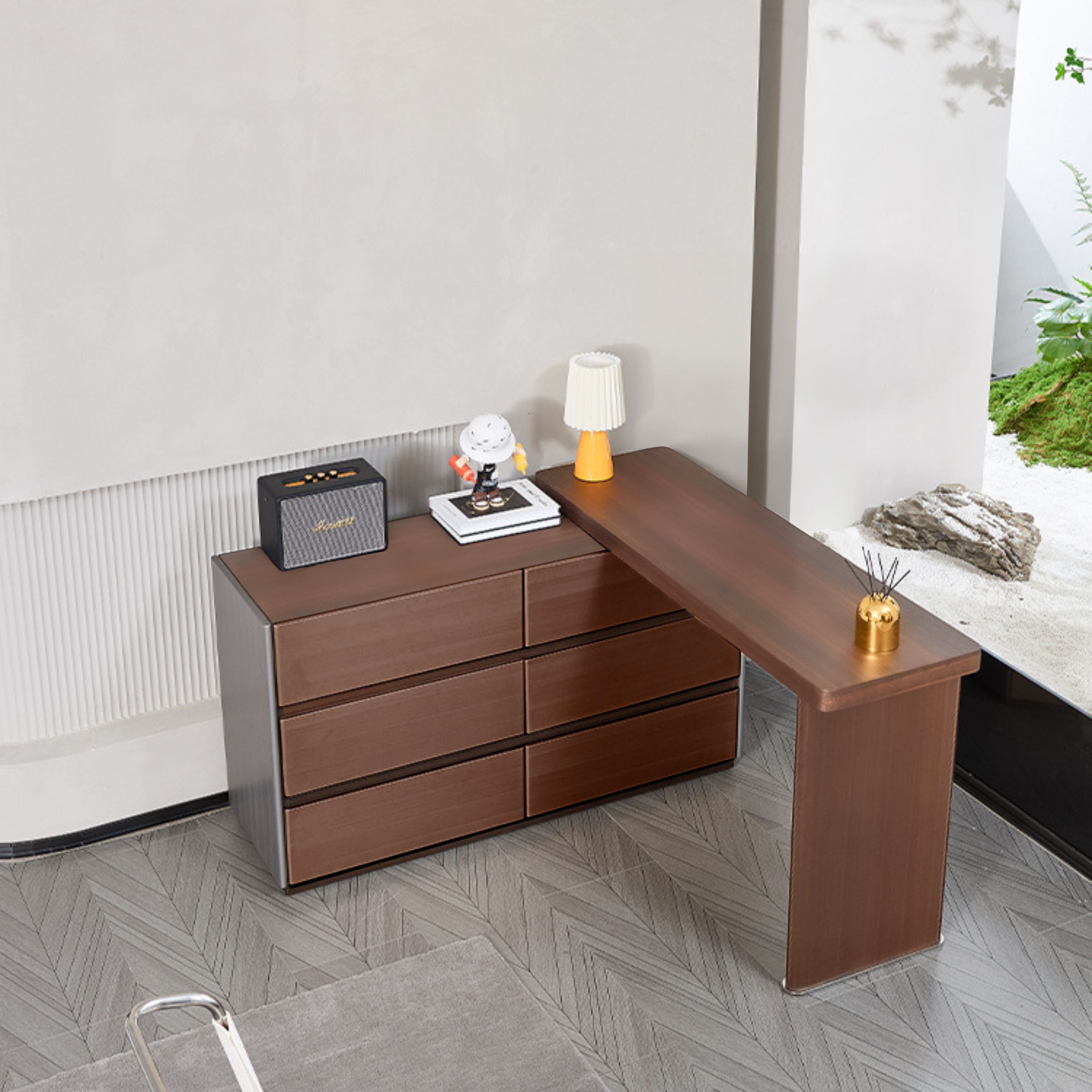 Pre-order 25 Days Delivery Eucalyptus Veneer Desk/Dresser MLL-J06 - Dressers - ebarza Furniture UAE | Shop Modern Furniture in Abu Dhabi & Dubai - مفروشات ايبازرا في الامارات | تسوق اثاث عصري وديكورات مميزة في دبي وابوظبي