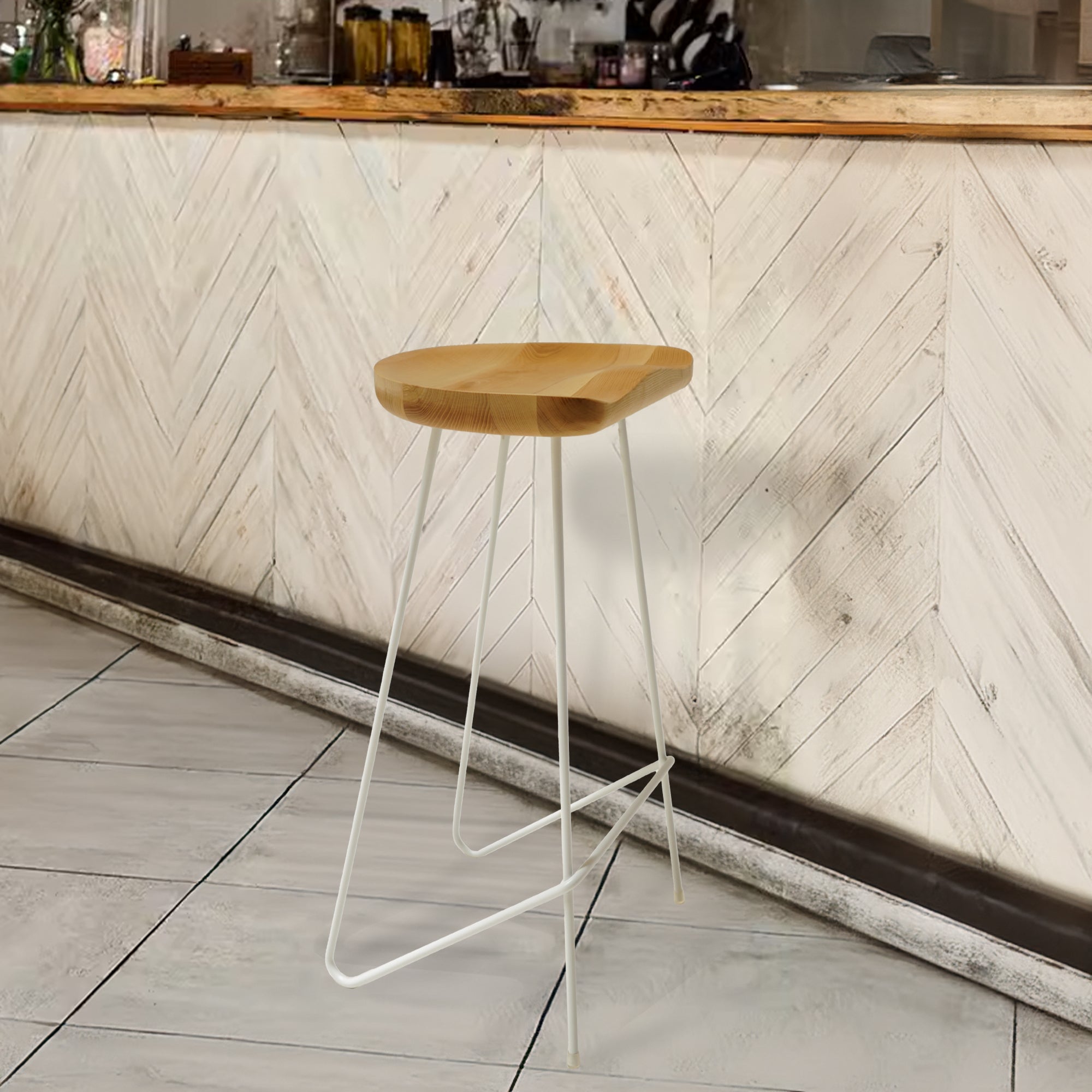 Solid Wood Bar Stool Ws-034E-W-Leg - Bar Stools - ebarza Furniture UAE | Shop Modern Furniture in Abu Dhabi & Dubai - مفروشات ايبازرا في الامارات | تسوق اثاث عصري وديكورات مميزة في دبي وابوظبي