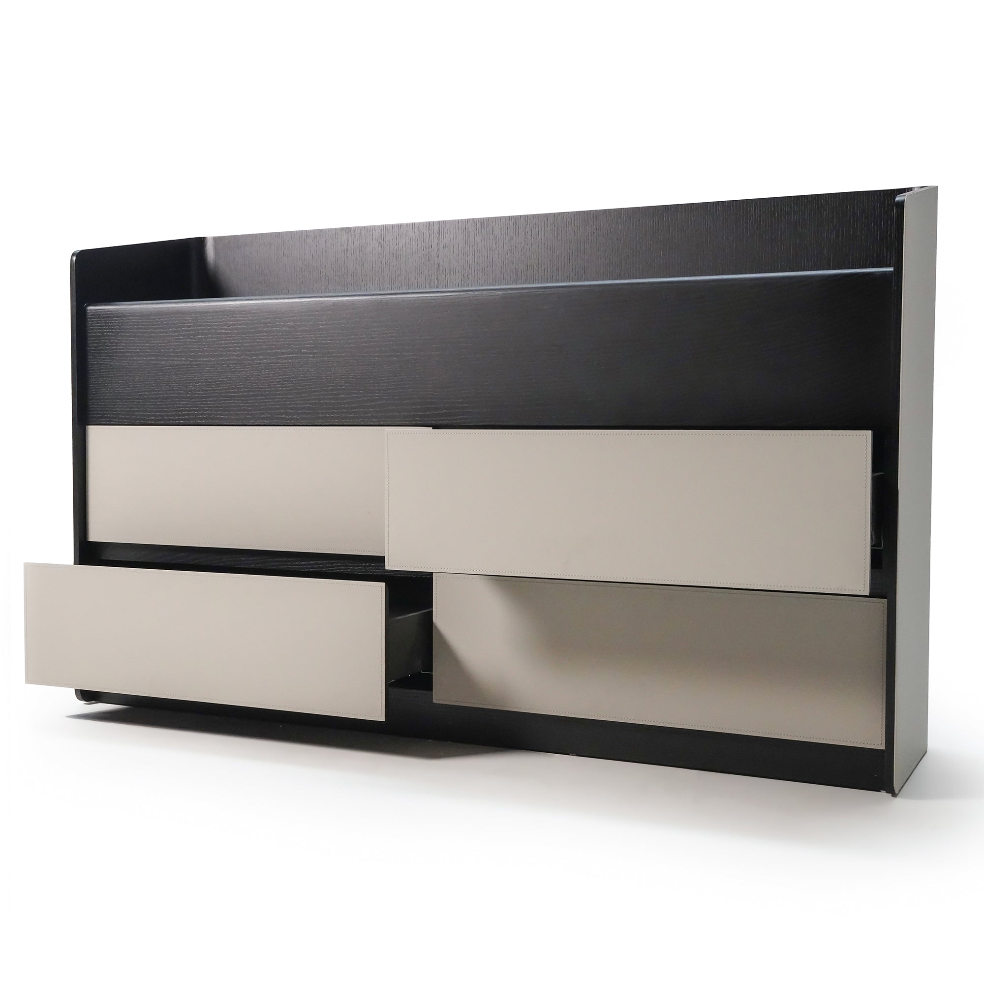 Hidden Dining Table in a Saddle Leather Sideboard Black and Grey MLL-CUS24 - Sideboards - ebarza Furniture UAE | Shop Modern Furniture in Abu Dhabi & Dubai - مفروشات ايبازرا في الامارات | تسوق اثاث عصري وديكورات مميزة في دبي وابوظبي