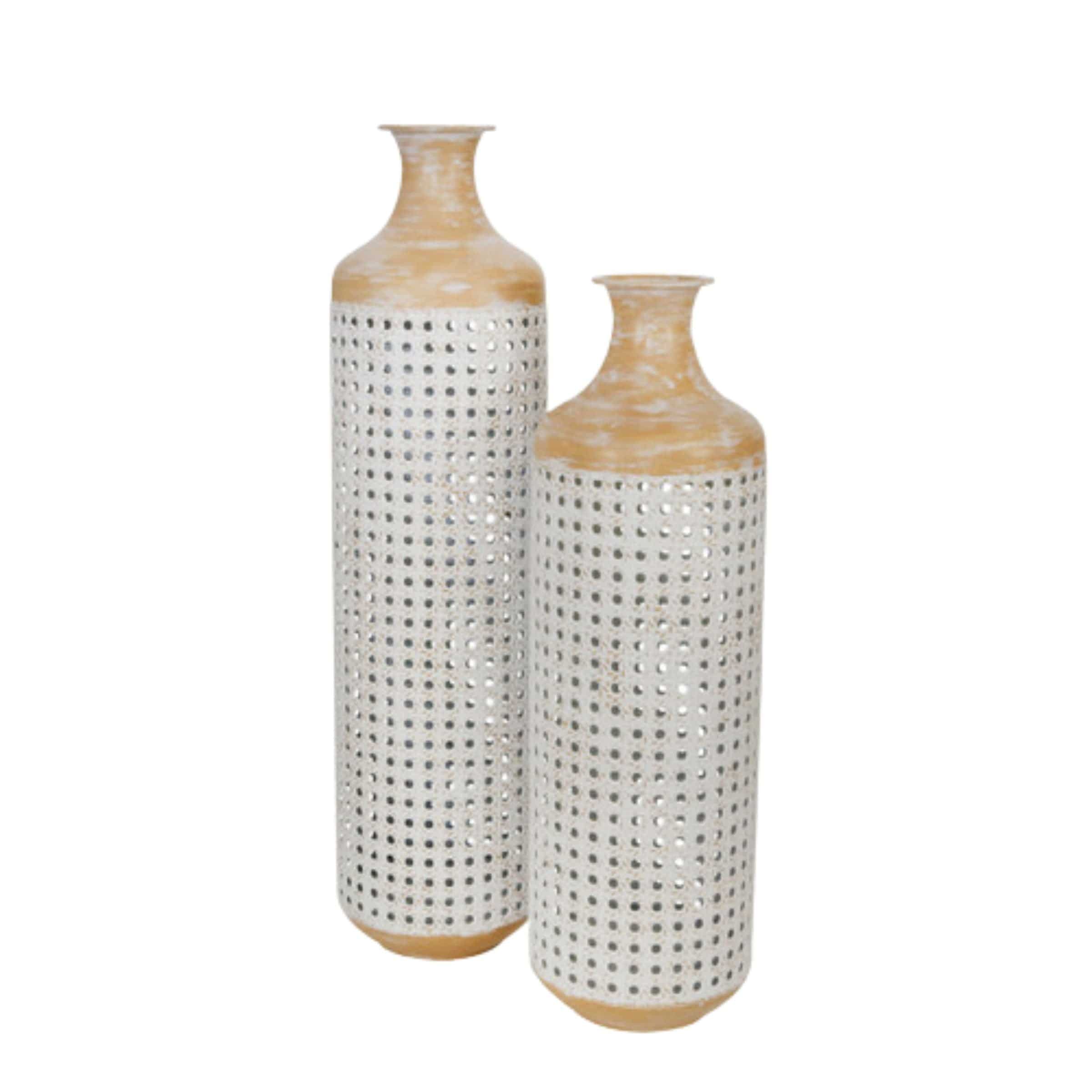 2-Tone Metal Vase 55 Cm - White 15390-02 -  Vases - ebarza Furniture UAE | Shop Modern Furniture in Abu Dhabi & Dubai - مفروشات ايبازرا في الامارات | تسوق اثاث عصري وديكورات مميزة في دبي وابوظبي