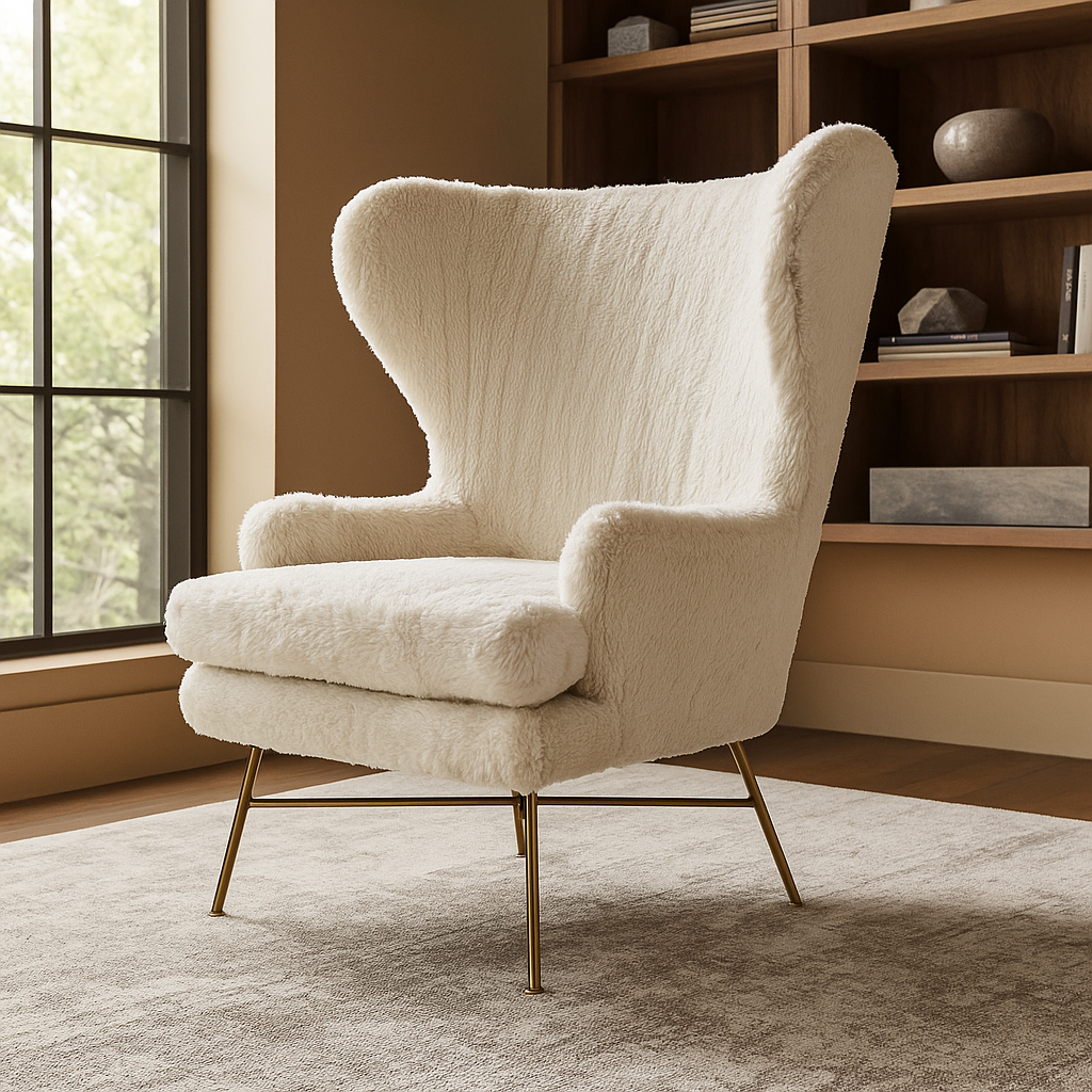 Wing Back Lounge Chair - Tan 19072E -  Lounge Chairs - ebarza Furniture UAE | Shop Modern Furniture in Abu Dhabi & Dubai - مفروشات ايبازرا في الامارات | تسوق اثاث عصري وديكورات مميزة في دبي وابوظبي