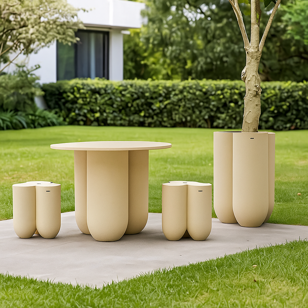 Outdoor/Indoor Beige Fiberglass Dining Table XK-0007-Beige - Outdoor Tables - ebarza Furniture UAE | Shop Modern Furniture in Abu Dhabi & Dubai - مفروشات ايبازرا في الامارات | تسوق اثاث عصري وديكورات مميزة في دبي وابوظبي