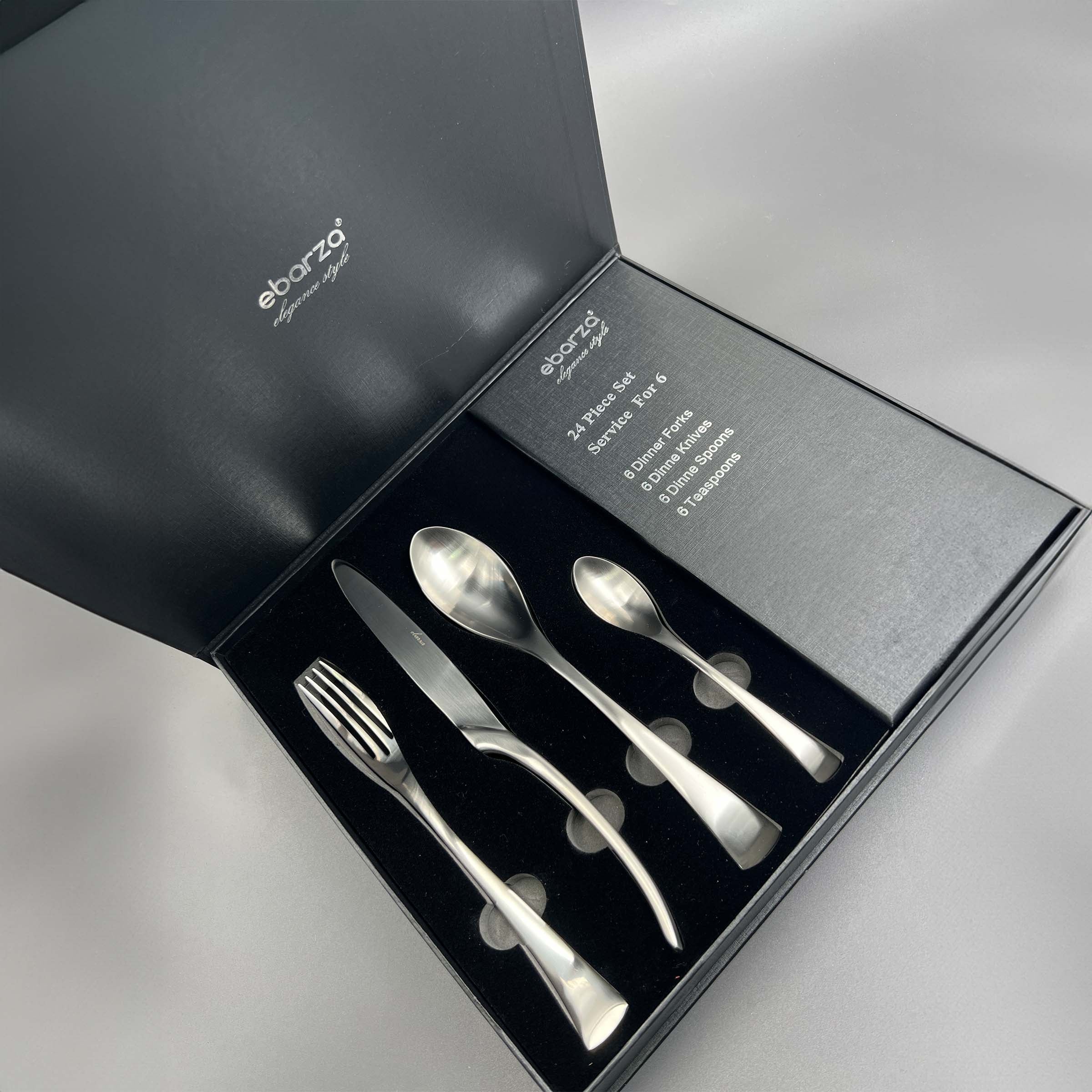 Refined Curves Set of 24 pcs Matte Silver Cutlery Set 8034 - Cutlery Sets - ebarza Furniture UAE | Shop Modern Furniture in Abu Dhabi & Dubai - مفروشات ايبازرا في الامارات | تسوق اثاث عصري وديكورات مميزة في دبي وابوظبي