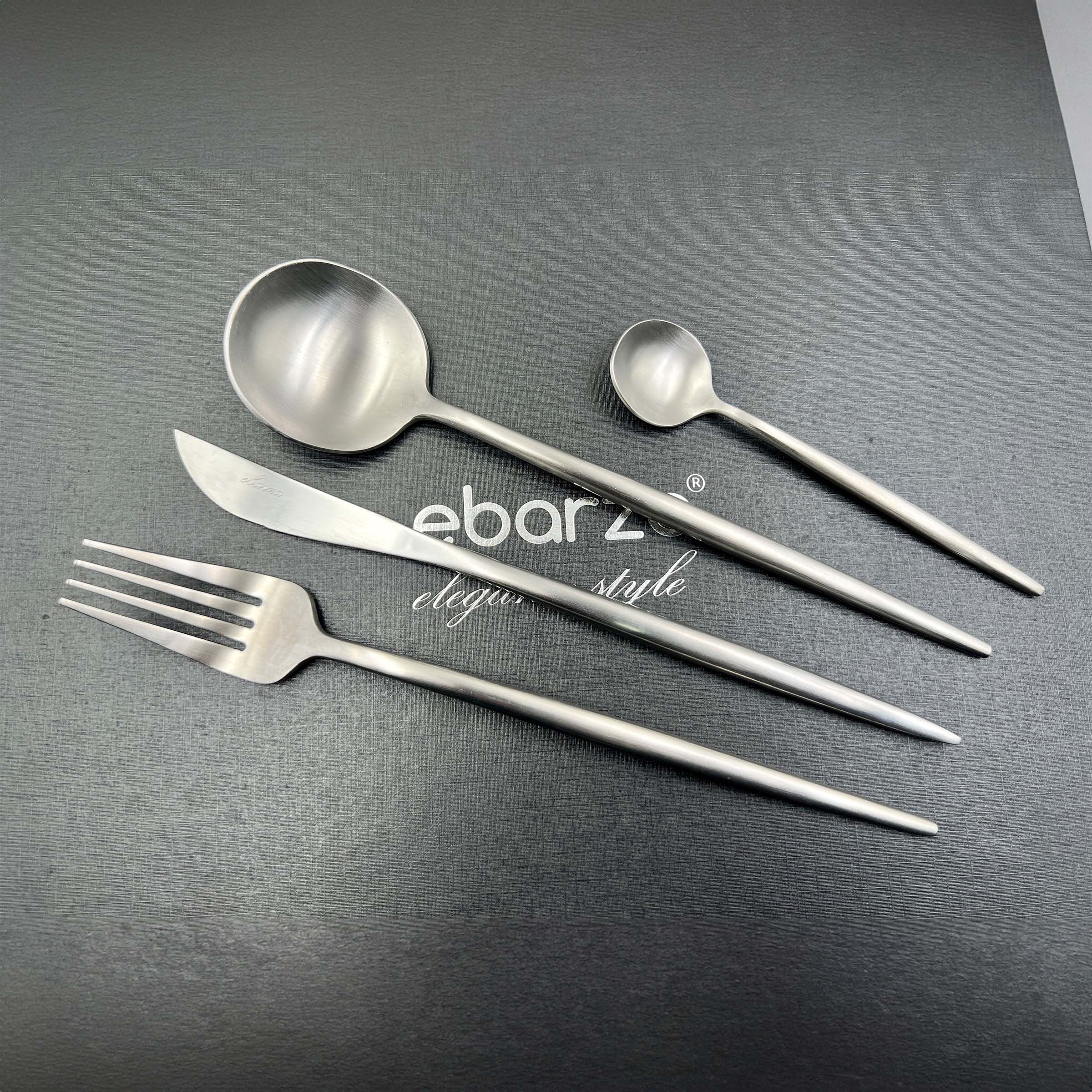 Obsidian Set of 24 pcs Matte Silver Cutlery Set 8048 - Cutlery Sets - ebarza Furniture UAE | Shop Modern Furniture in Abu Dhabi & Dubai - مفروشات ايبازرا في الامارات | تسوق اثاث عصري وديكورات مميزة في دبي وابوظبي
