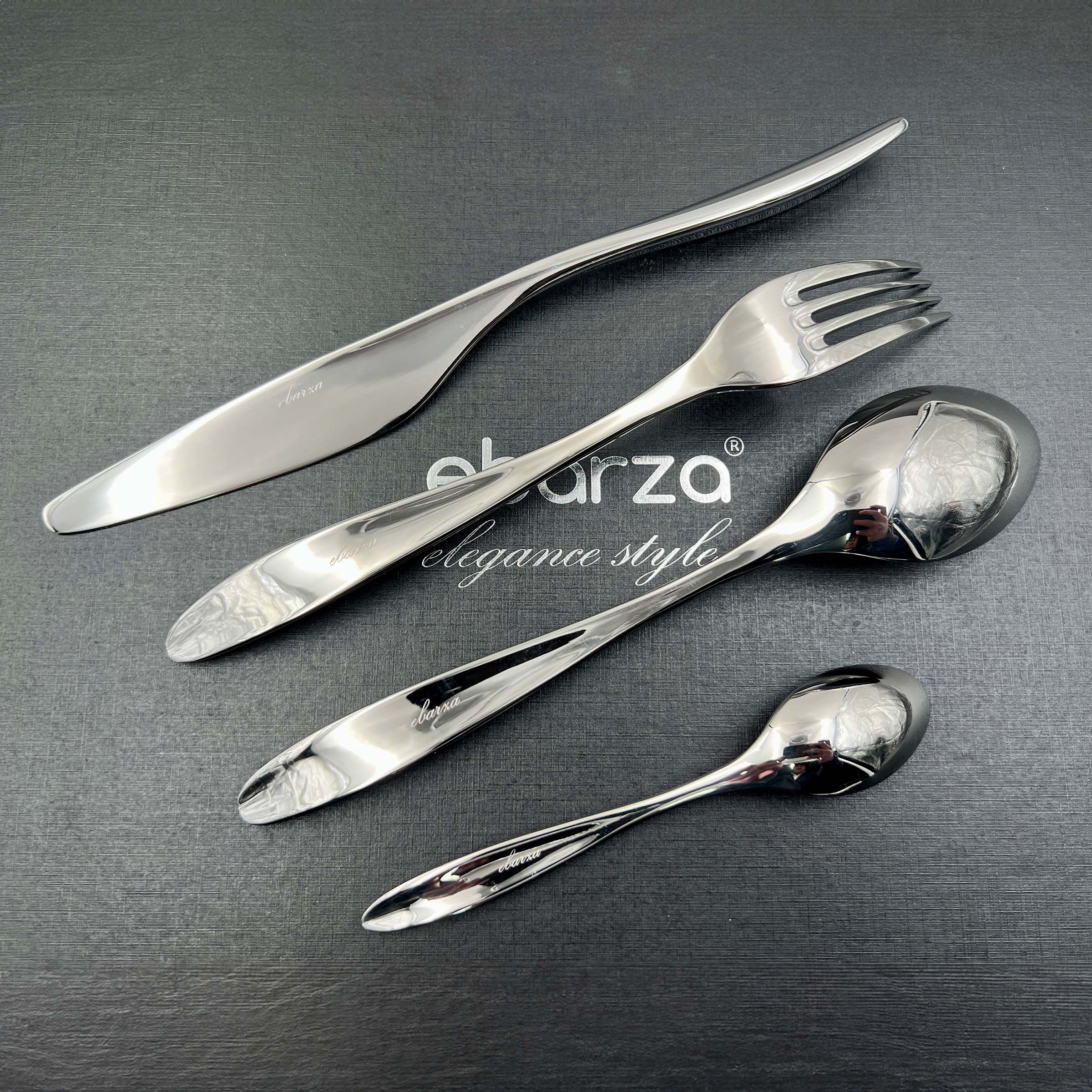 Arza Set of 24 pcs Mirror Silver Cutlery Set 8091 - Cutlery Sets - ebarza Furniture UAE | Shop Modern Furniture in Abu Dhabi & Dubai - مفروشات ايبازرا في الامارات | تسوق اثاث عصري وديكورات مميزة في دبي وابوظبي