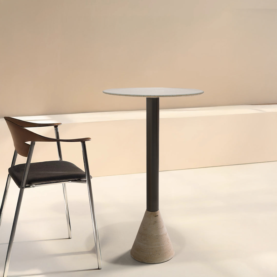 Madrid Travertine Marble Bar Table ST8644-60B-Gun black - Bar Tables - ebarza Furniture UAE | Shop Modern Furniture in Abu Dhabi & Dubai - مفروشات ايبازرا في الامارات | تسوق اثاث عصري وديكورات مميزة في دبي وابوظبي