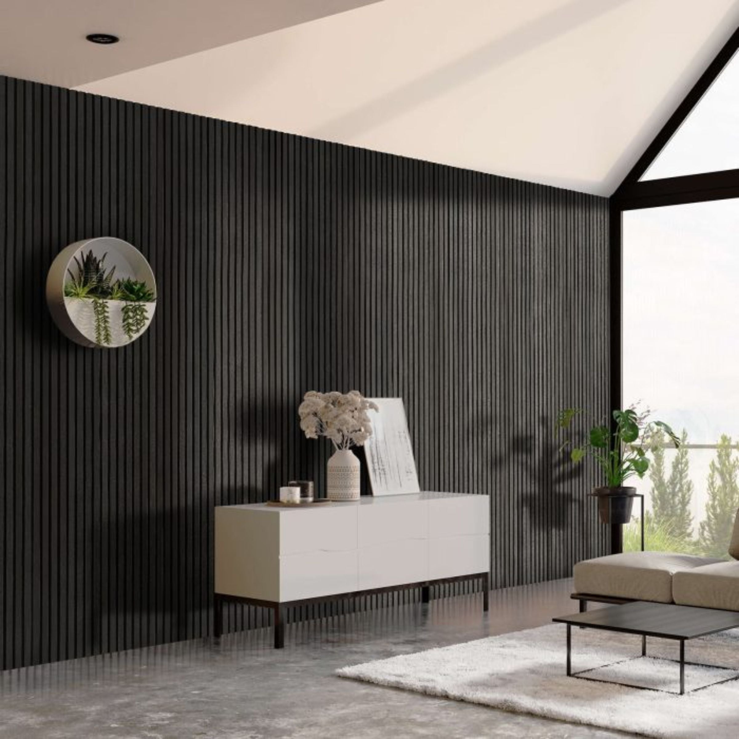300x60x2.1cm Slat acoustic panel 35-15mm fire retardant Decoration Panel Black-Oak002 - Wall Panels - ebarza Furniture UAE | Shop Modern Furniture in Abu Dhabi & Dubai - مفروشات ايبازرا في الامارات | تسوق اثاث عصري وديكورات مميزة في دبي وابوظبي