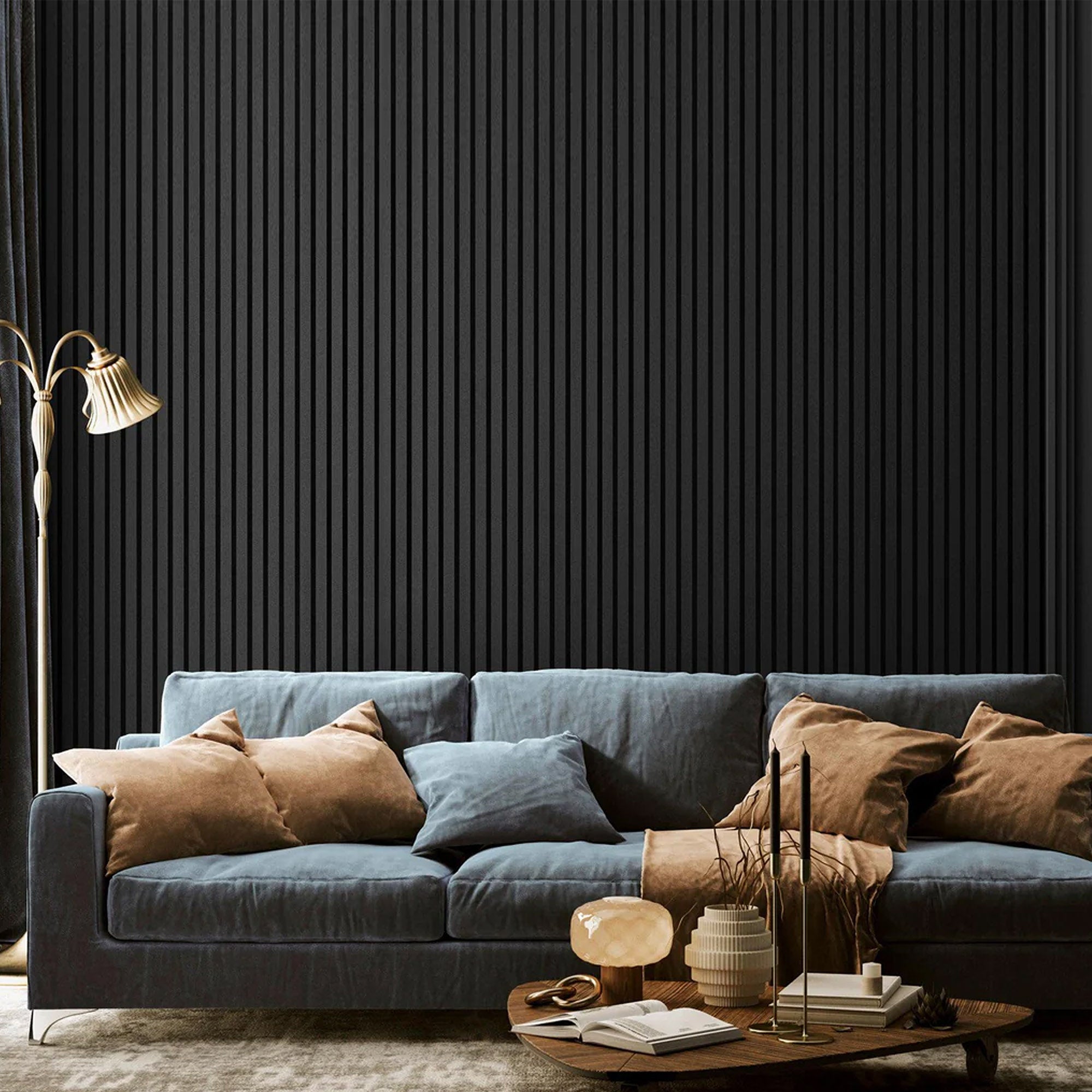 300x60x2.1cm Slat acoustic panel 35-15mm fire retardant Decoration Panel Black-Oak002 - Wall Panels - ebarza Furniture UAE | Shop Modern Furniture in Abu Dhabi & Dubai - مفروشات ايبازرا في الامارات | تسوق اثاث عصري وديكورات مميزة في دبي وابوظبي