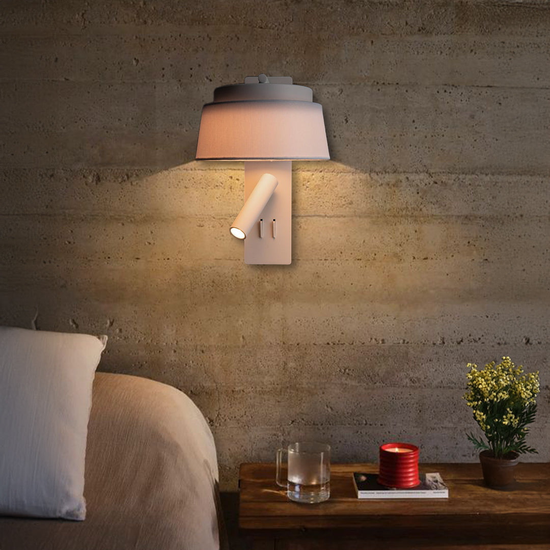 Calm Hotel Style Headboard/ Wall Reading Lamp Calm-WLB)-01 FI White+Grey linen shade - Wall Lamps - ebarza Furniture UAE | Shop Modern Furniture in Abu Dhabi & Dubai - مفروشات ايبازرا في الامارات | تسوق اثاث عصري وديكورات مميزة في دبي وابوظبي