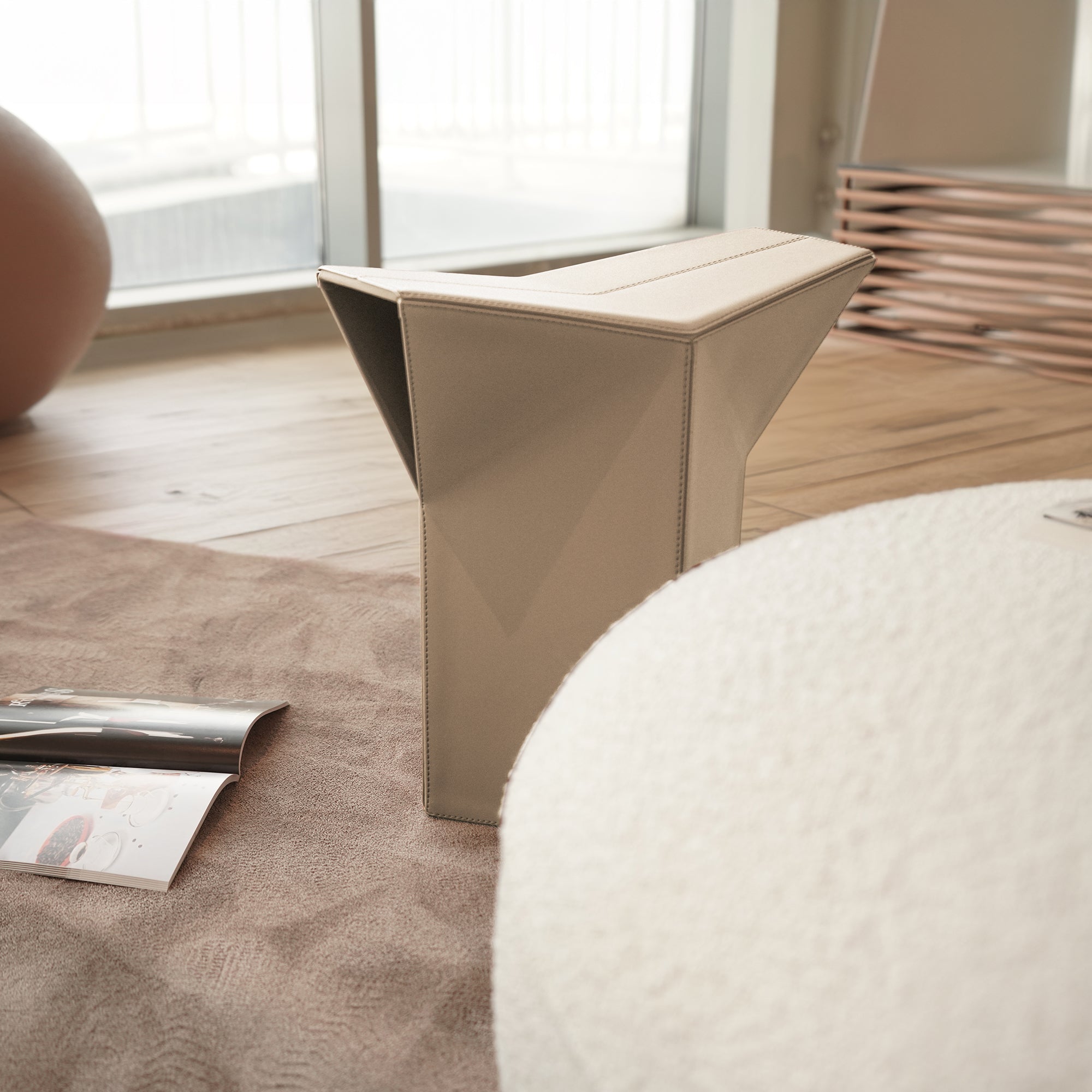 Microfiber Saddle Leather Side Table/ Low Stool JK-D161 Beige - Poufs - ebarza Furniture UAE | Shop Modern Furniture in Abu Dhabi & Dubai - مفروشات ايبازرا في الامارات | تسوق اثاث عصري وديكورات مميزة في دبي وابوظبي