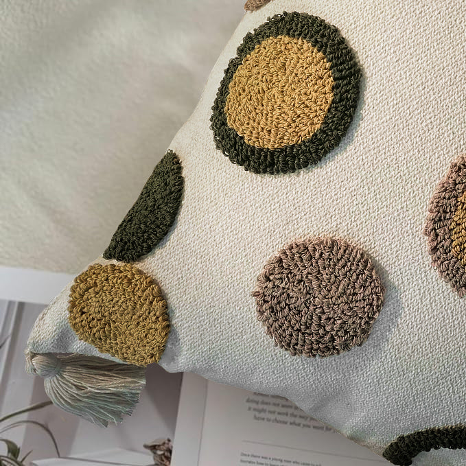 45x45 cm Dot Tufted Cotton Cushion KD2390 -Green&white - Cushions - ebarza Furniture UAE | Shop Modern Furniture in Abu Dhabi & Dubai - مفروشات ايبازرا في الامارات | تسوق اثاث عصري وديكورات مميزة في دبي وابوظبي