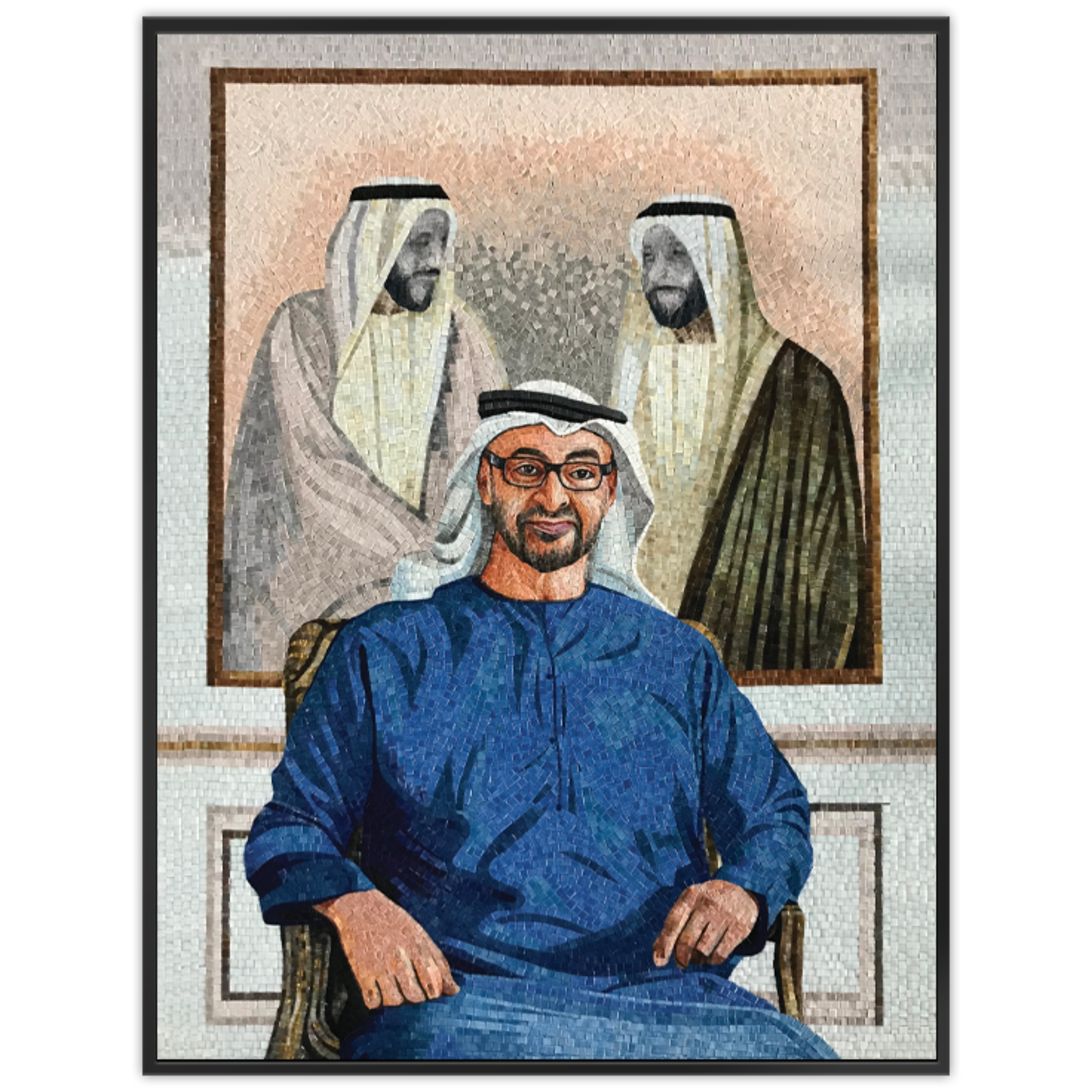 H. H. SH MUHAMMAD BIN ZAYED Handmade Ice Jade Mosaic Painting With Wooden Frame 150X203 Cm QP105 - Paintings - ebarza Furniture UAE | Shop Modern Furniture in Abu Dhabi & Dubai - مفروشات ايبازرا في الامارات | تسوق اثاث عصري وديكورات مميزة في دبي وابوظبي