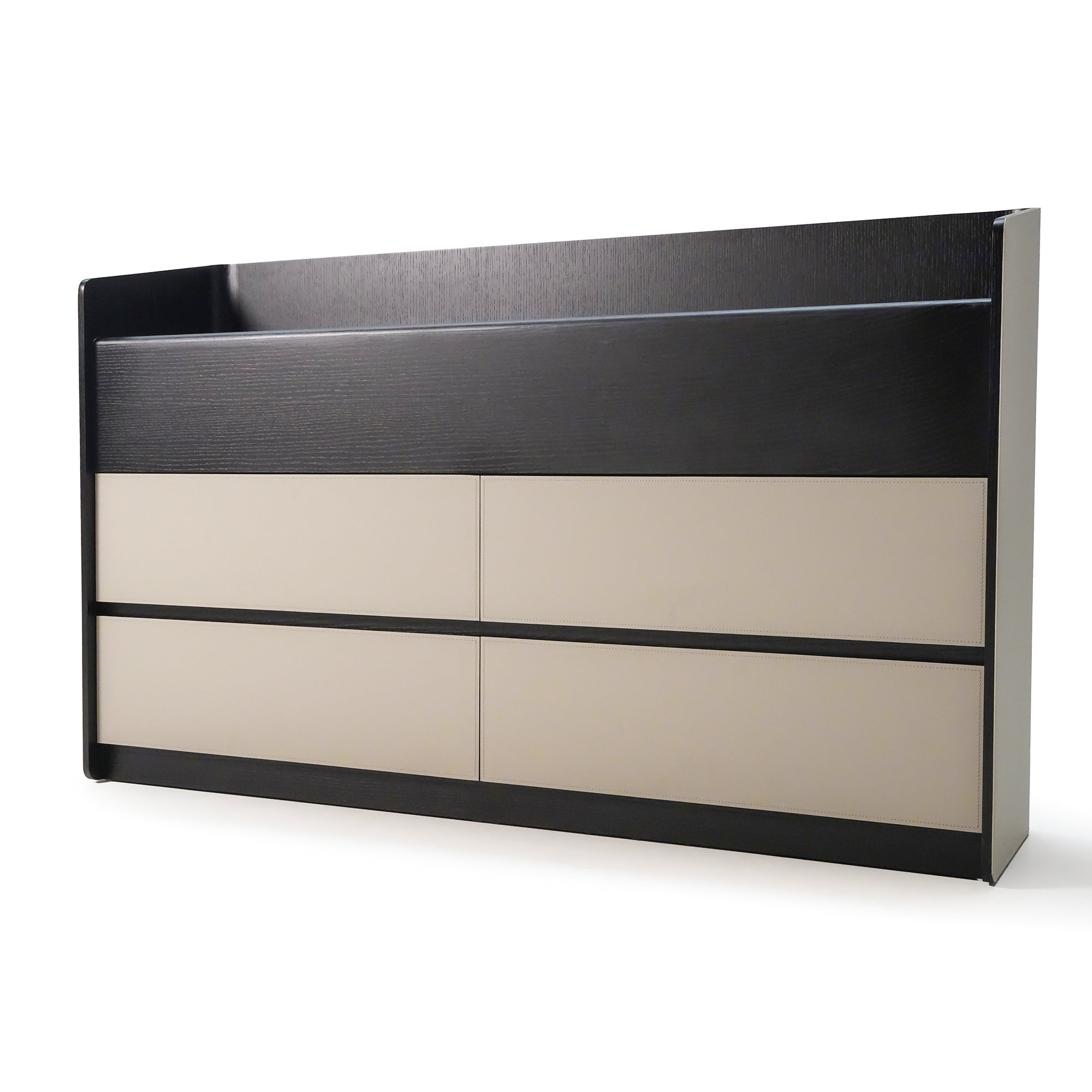 Hidden Dining Table in a Saddle Leather Sideboard Black and Grey MLL-CUS24 - Sideboards - ebarza Furniture UAE | Shop Modern Furniture in Abu Dhabi & Dubai - مفروشات ايبازرا في الامارات | تسوق اثاث عصري وديكورات مميزة في دبي وابوظبي