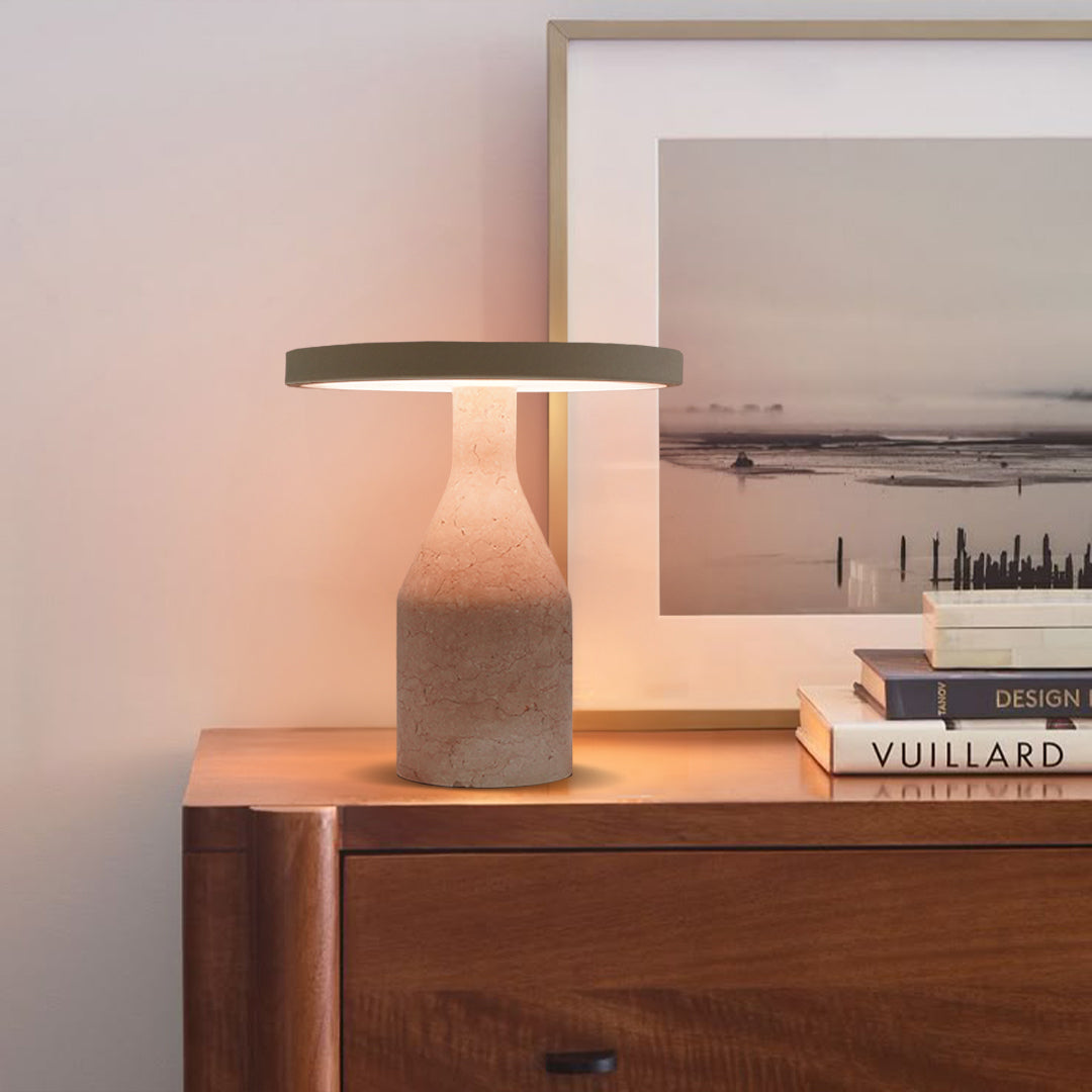 Flat Shape Real Marble Table Lamp - Khaki/Beige OY-2410005HT(KB) - Desk\table Lamps - ebarza Furniture UAE | Shop Modern Furniture in Abu Dhabi & Dubai - مفروشات ايبازرا في الامارات | تسوق اثاث عصري وديكورات مميزة في دبي وابوظبي