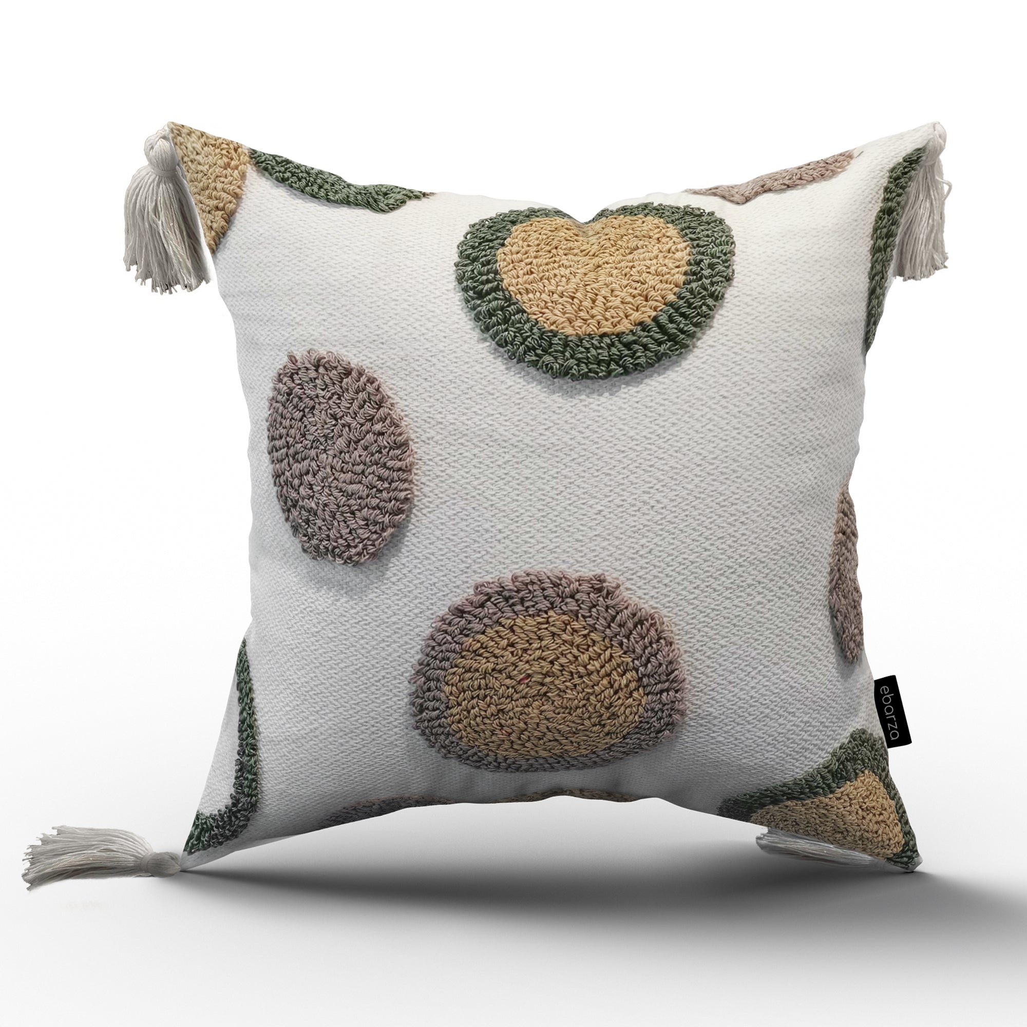 45x45 cm Dot Tufted Cotton Cushion KD2390 -Green&white - Cushions - ebarza Furniture UAE | Shop Modern Furniture in Abu Dhabi & Dubai - مفروشات ايبازرا في الامارات | تسوق اثاث عصري وديكورات مميزة في دبي وابوظبي