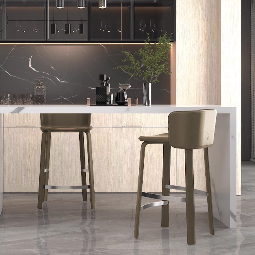 Pre-order 35 Days Delivery Beige Saddle Leather Bar Stool PZ-228-BAC - Bar Stools - ebarza Furniture UAE | Shop Modern Furniture in Abu Dhabi & Dubai - مفروشات ايبازرا في الامارات | تسوق اثاث عصري وديكورات مميزة في دبي وابوظبي