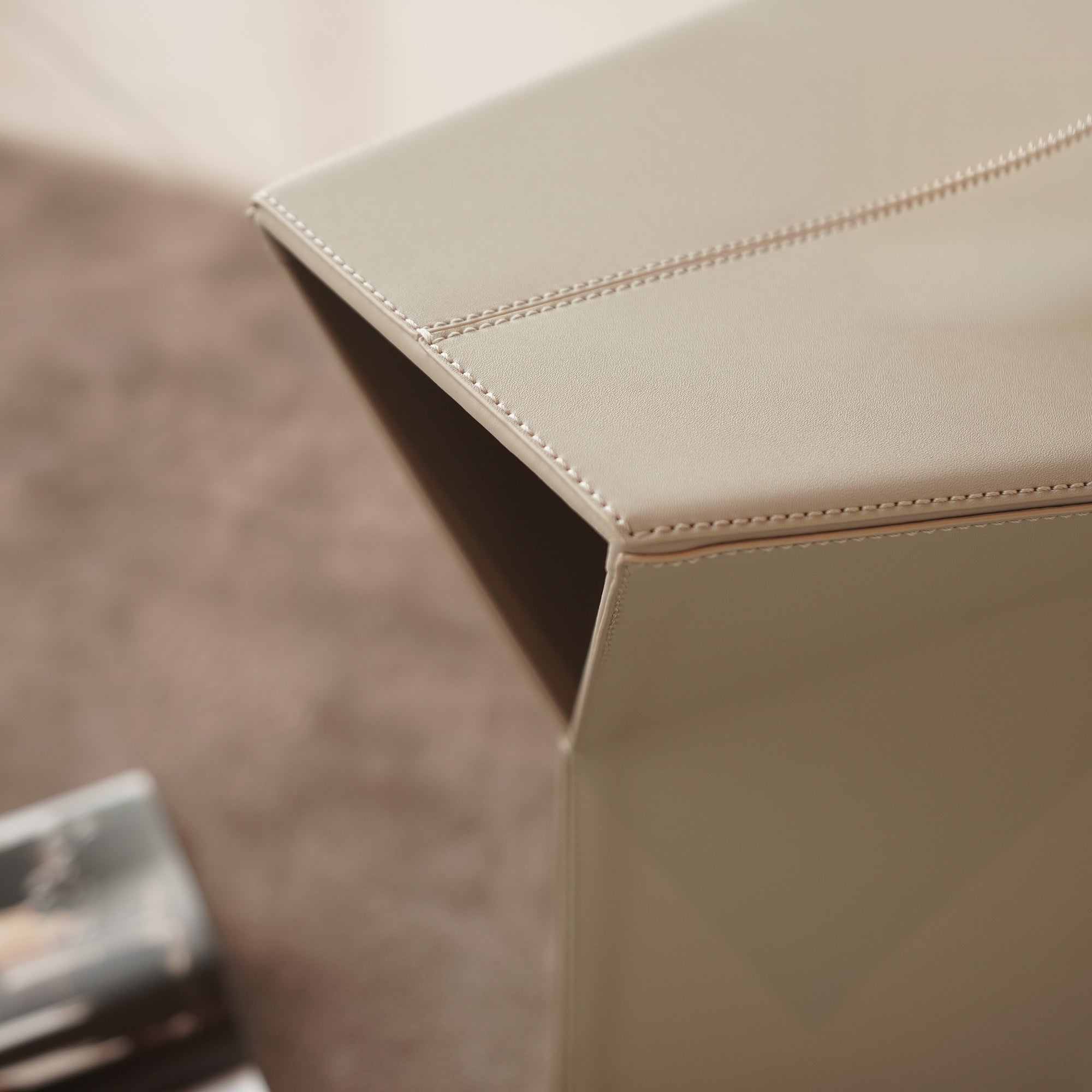 Microfiber Saddle Leather Side Table/ Low Stool JK-D161 Beige - Poufs - ebarza Furniture UAE | Shop Modern Furniture in Abu Dhabi & Dubai - مفروشات ايبازرا في الامارات | تسوق اثاث عصري وديكورات مميزة في دبي وابوظبي