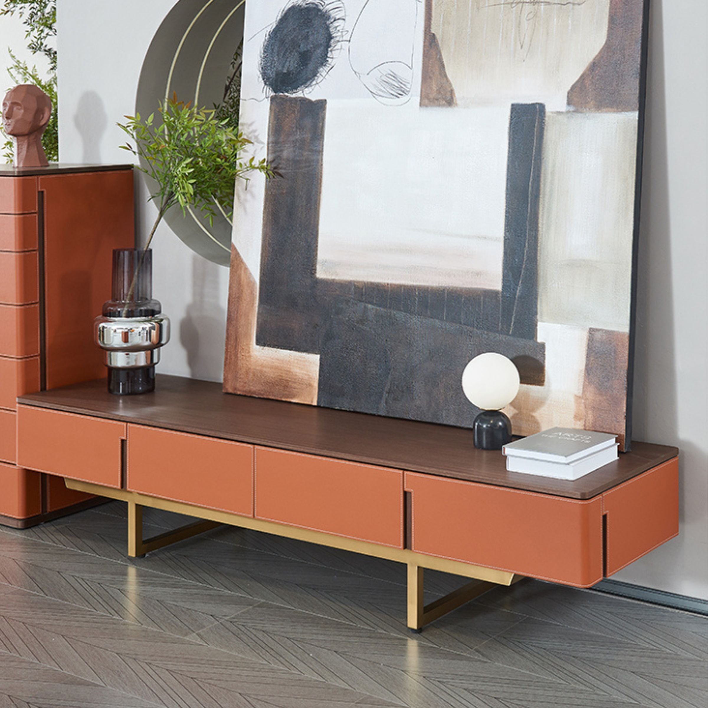 Mycroft Saddle Leather Cabinet MLL-T06 - Storage/TV Unites - ebarza Furniture UAE | Shop Modern Furniture in Abu Dhabi & Dubai - مفروشات ايبازرا في الامارات | تسوق اثاث عصري وديكورات مميزة في دبي وابوظبي