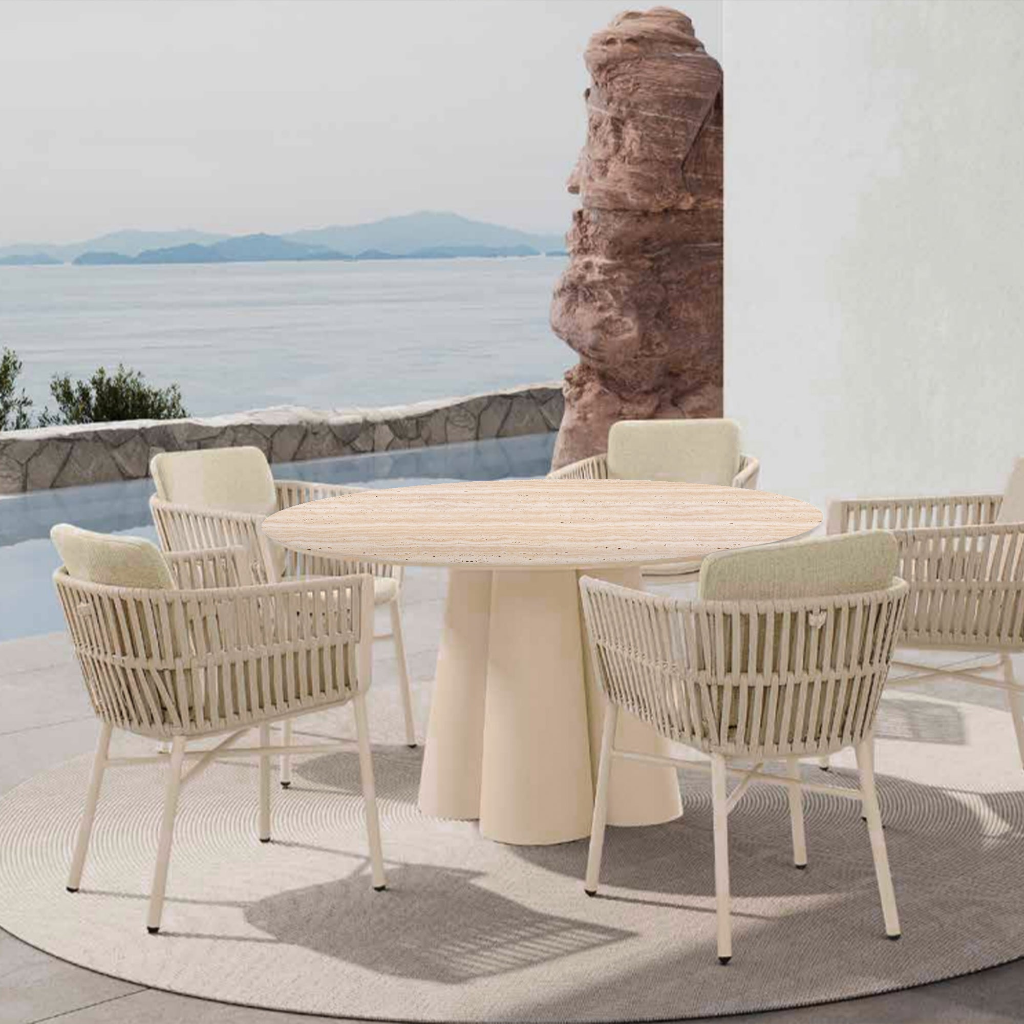 Tropica Outdoor Travertine Dining Table 120cm - AM9028N47CER+AB5 570N37ALU - Outdoor Tables - ebarza Furniture UAE | Shop Modern Furniture in Abu Dhabi & Dubai - مفروشات ايبازرا في الامارات | تسوق اثاث عصري وديكورات مميزة في دبي وابوظبي