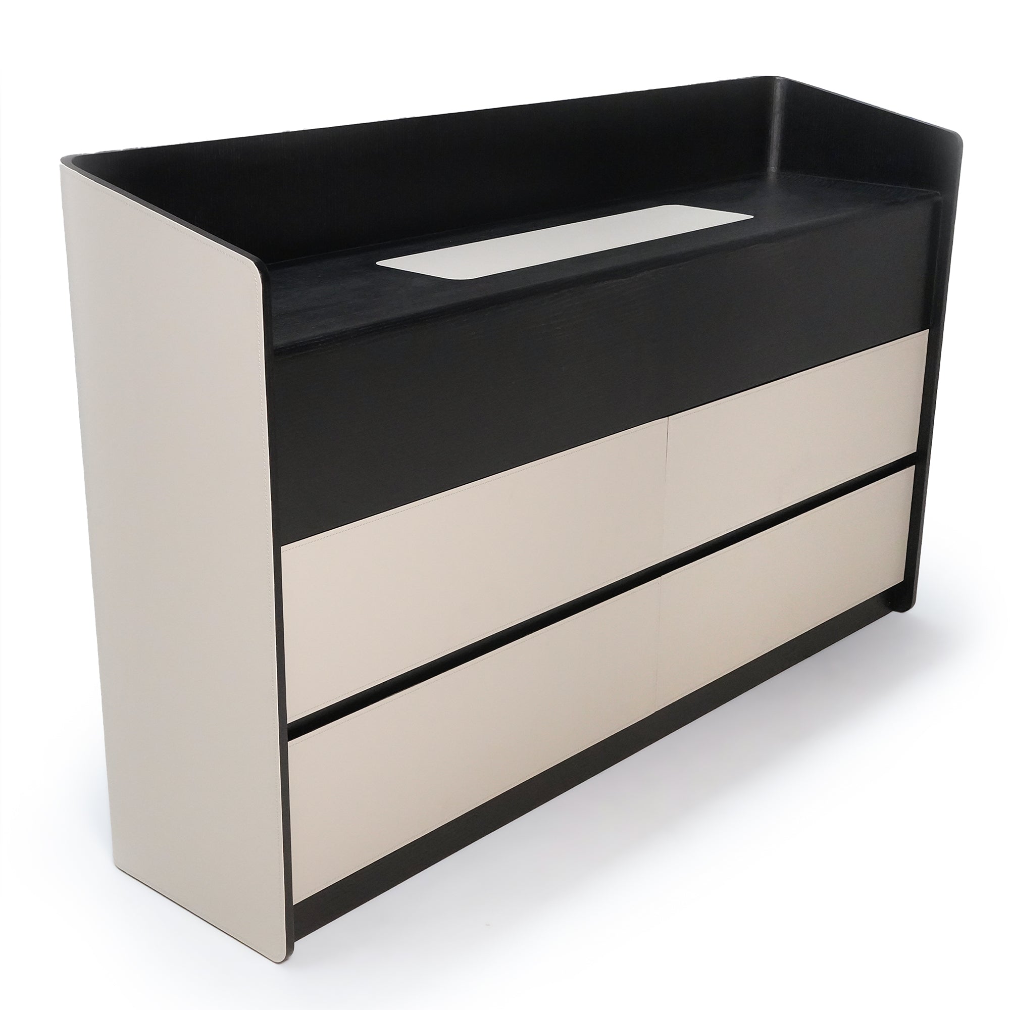 Hidden Dining Table in a Saddle Leather Sideboard Black and Grey MLL-CUS24 - Sideboards - ebarza Furniture UAE | Shop Modern Furniture in Abu Dhabi & Dubai - مفروشات ايبازرا في الامارات | تسوق اثاث عصري وديكورات مميزة في دبي وابوظبي