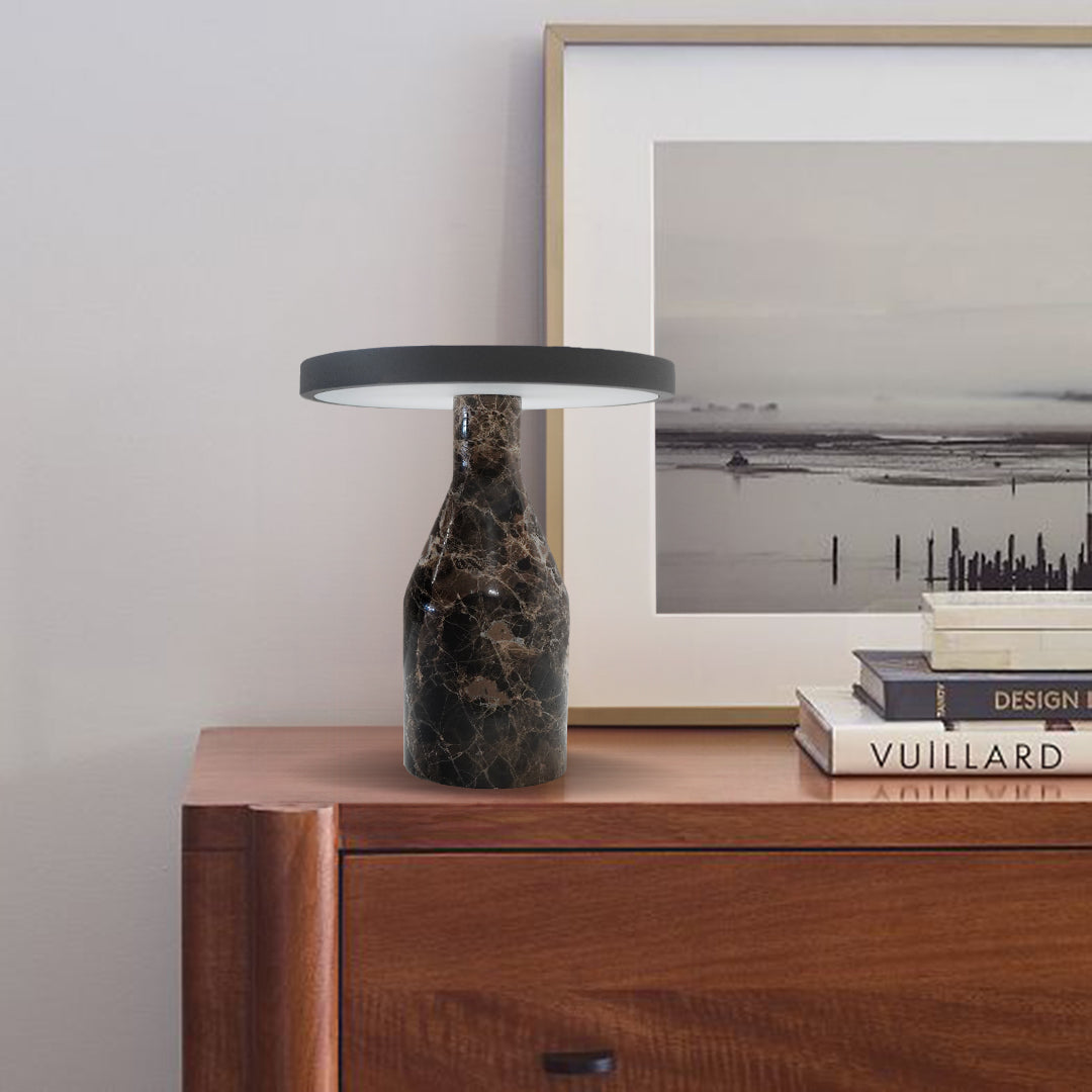 Flat Shape Real Marble Table Lamp - Dark Gray / Coffee OY-2410005HT(DGC) - Desk\table Lamps - ebarza Furniture UAE | Shop Modern Furniture in Abu Dhabi & Dubai - مفروشات ايبازرا في الامارات | تسوق اثاث عصري وديكورات مميزة في دبي وابوظبي