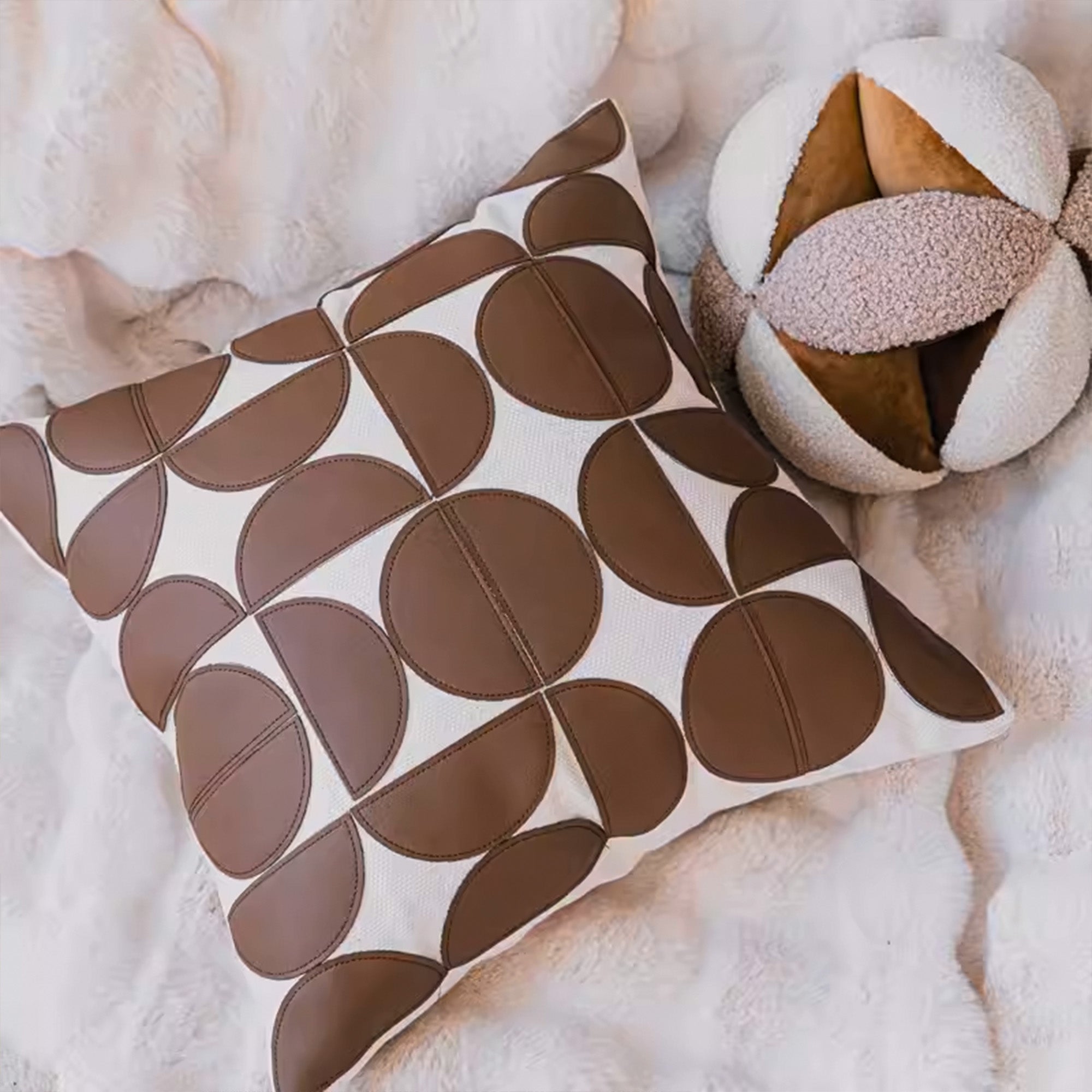45x45 cm Semi-Circle Patchwork Cushion KD2257PU - Cushions - ebarza Furniture UAE | Shop Modern Furniture in Abu Dhabi & Dubai - مفروشات ايبازرا في الامارات | تسوق اثاث عصري وديكورات مميزة في دبي وابوظبي