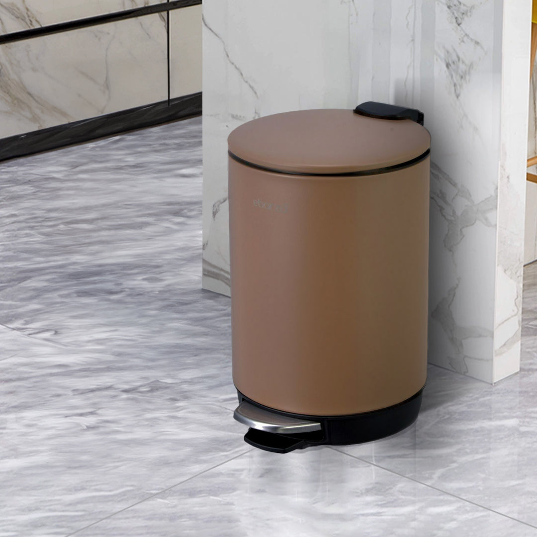 Round High Basement Step Trash Can - 10171P-PP-3L - Brown - Bathroom Accessories - ebarza Furniture UAE | Shop Modern Furniture in Abu Dhabi & Dubai - مفروشات ايبازرا في الامارات | تسوق اثاث عصري وديكورات مميزة في دبي وابوظبي