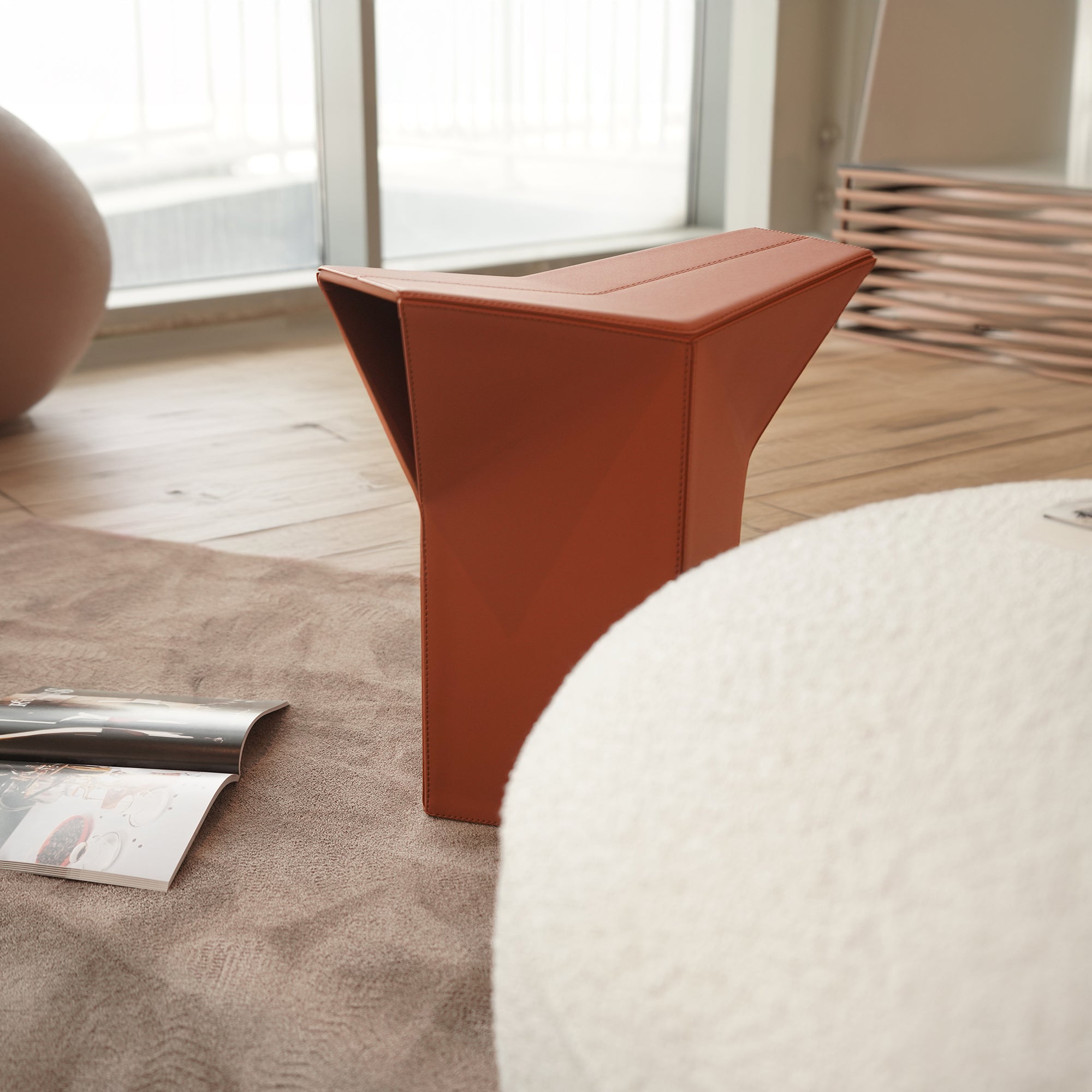 Microfiber Saddle Leather Side Table/ Low Stool JK-D161 Orange - Poufs - ebarza Furniture UAE | Shop Modern Furniture in Abu Dhabi & Dubai - مفروشات ايبازرا في الامارات | تسوق اثاث عصري وديكورات مميزة في دبي وابوظبي