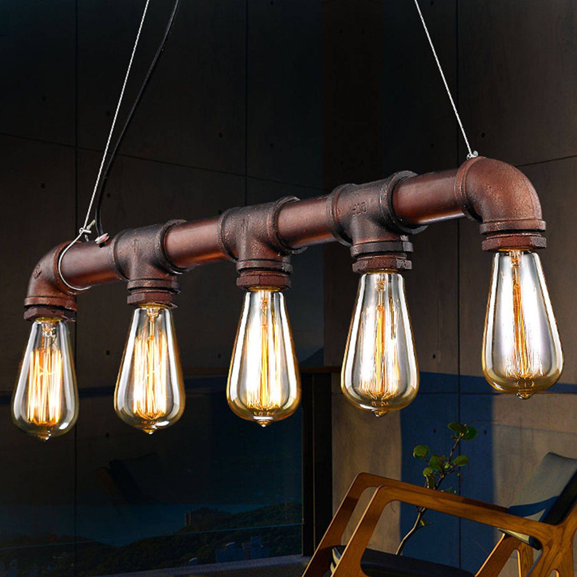 5 Heads Industrial Rustic Pipe Chandelier Cy-Dd-183 - Pendant Lamps - ebarza Furniture UAE | Shop Modern Furniture in Abu Dhabi & Dubai - مفروشات ايبازرا في الامارات | تسوق اثاث عصري وديكورات مميزة في دبي وابوظبي