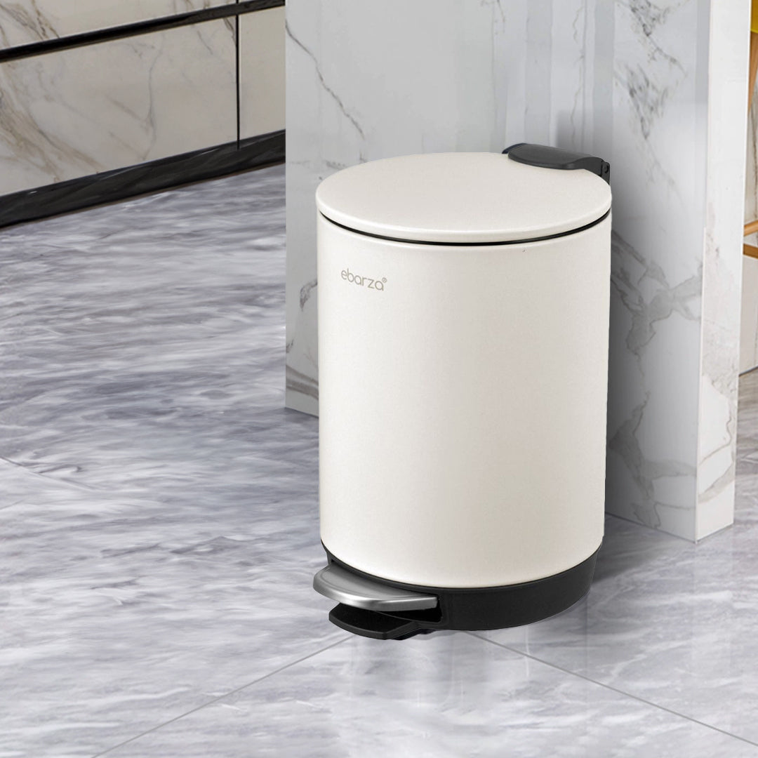 Round High Basement Step Trash Can - 10171P-PP-3L - Cream - Bathroom Accessories - ebarza Furniture UAE | Shop Modern Furniture in Abu Dhabi & Dubai - مفروشات ايبازرا في الامارات | تسوق اثاث عصري وديكورات مميزة في دبي وابوظبي
