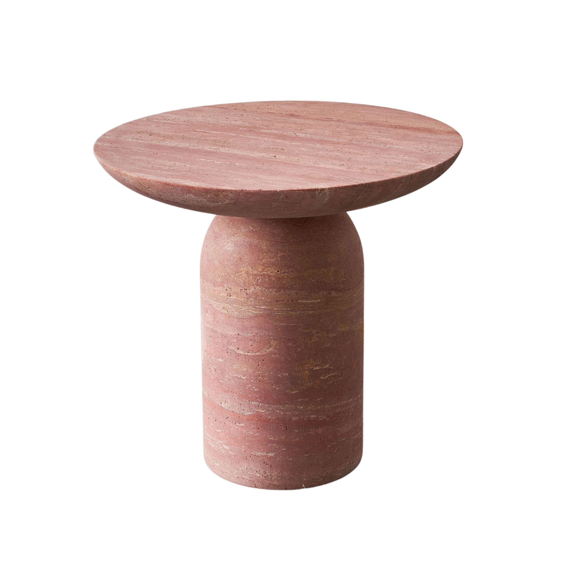 Red Travertine Side Table JA009-A - Side Tables - ebarza Furniture UAE | Shop Modern Furniture in Abu Dhabi & Dubai - مفروشات ايبازرا في الامارات | تسوق اثاث عصري وديكورات مميزة في دبي وابوظبي