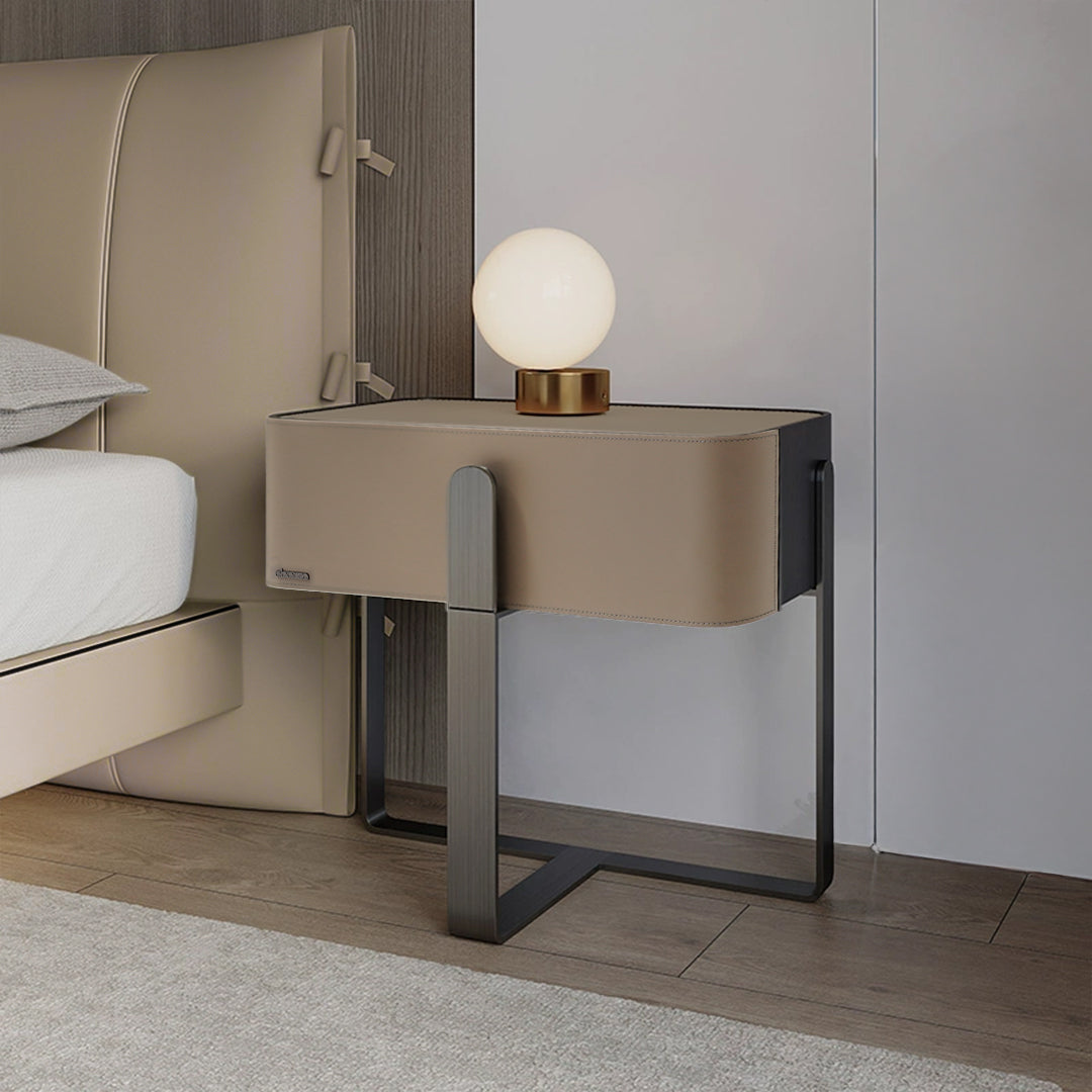 AS IS - Saddle Leather Bedside Table JK-E18 -  DISPLAY ITEM - ebarza Furniture UAE | Shop Modern Furniture in Abu Dhabi & Dubai - مفروشات ايبازرا في الامارات | تسوق اثاث عصري وديكورات مميزة في دبي وابوظبي