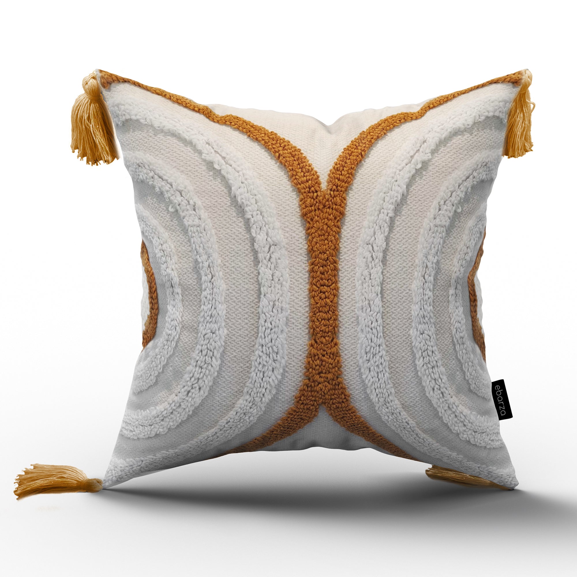 45x45 cm Dot Tufted Cotton Cushion KD2391 -White&Caramel - Cushions - ebarza Furniture UAE | Shop Modern Furniture in Abu Dhabi & Dubai - مفروشات ايبازرا في الامارات | تسوق اثاث عصري وديكورات مميزة في دبي وابوظبي