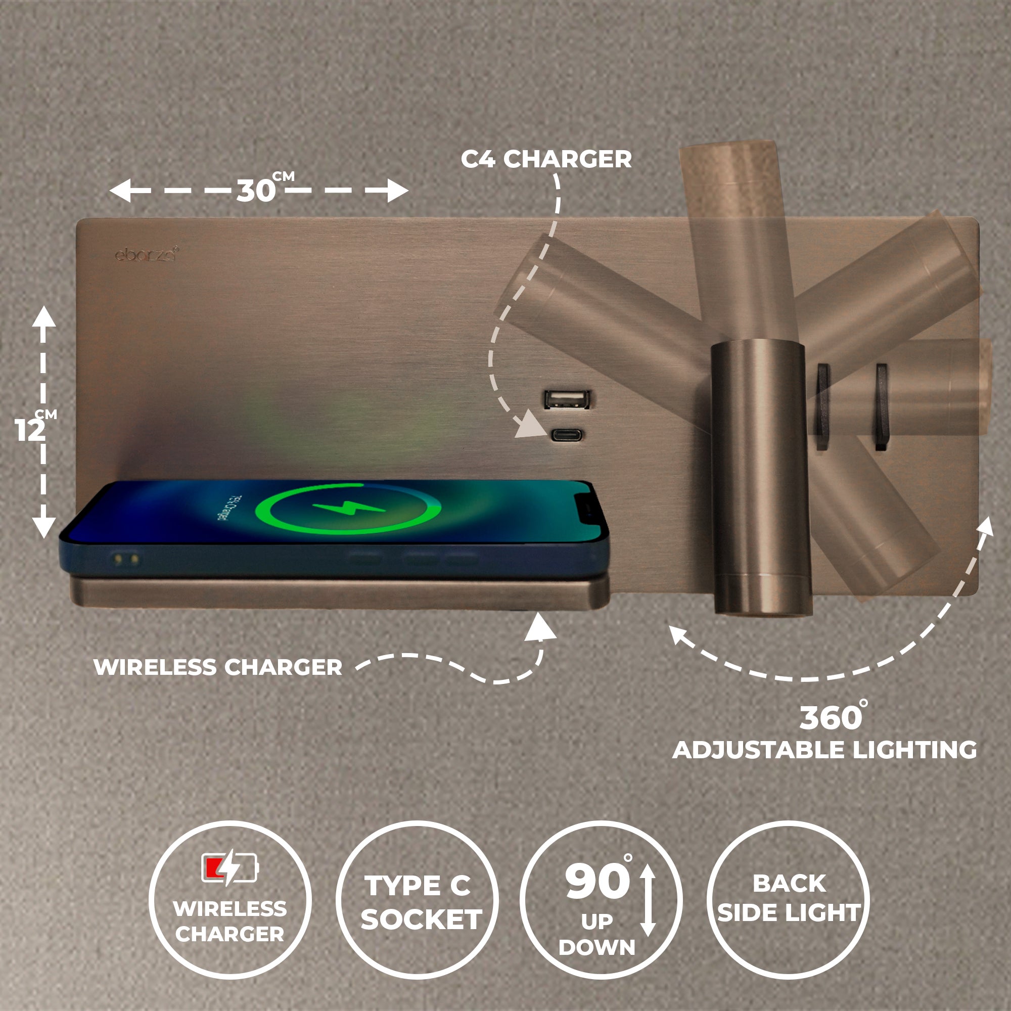 Kross Hotel Style Headboard/ Wall Reading Lamp Kross-WL(UA)-23BR - Wall Lamps - ebarza Furniture UAE | Shop Modern Furniture in Abu Dhabi & Dubai - مفروشات ايبازرا في الامارات | تسوق اثاث عصري وديكورات مميزة في دبي وابوظبي