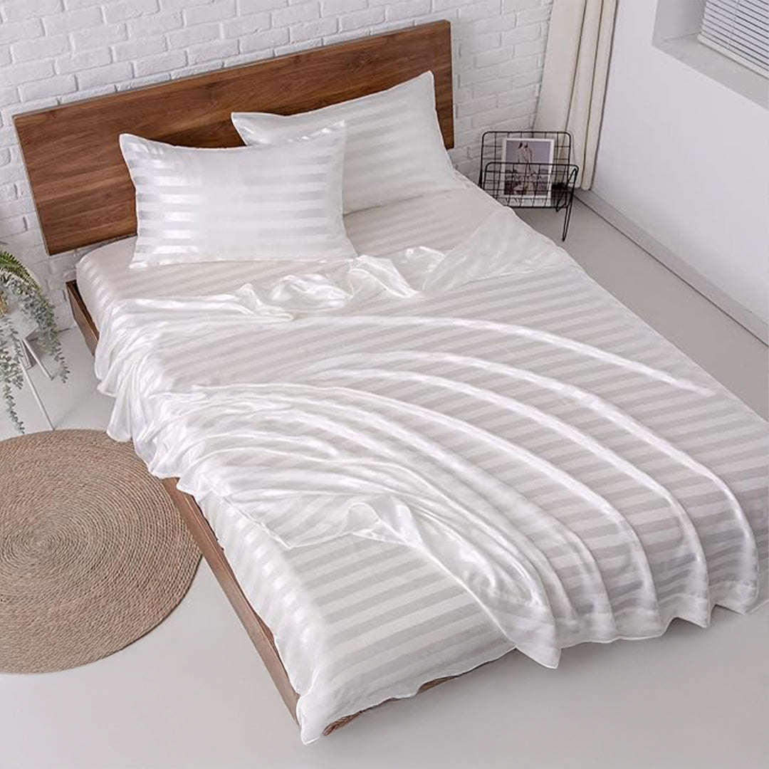 White Natural Bamboo Double Bedding Set - SRK 240TC - Bedding - ebarza Furniture UAE | Shop Modern Furniture in Abu Dhabi & Dubai - مفروشات ايبازرا في الامارات | تسوق اثاث عصري وديكورات مميزة في دبي وابوظبي