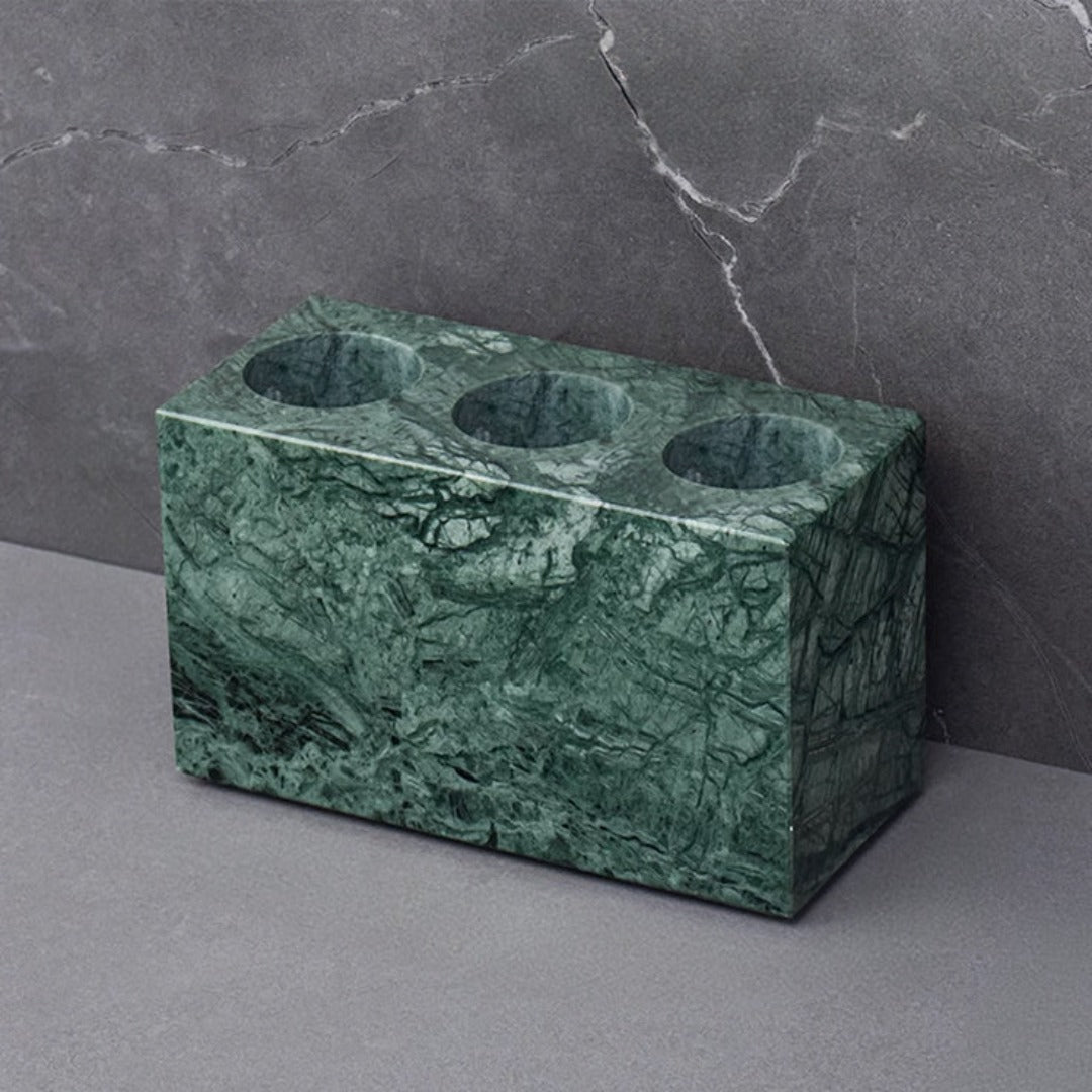 Indian Green Marble Three Hole Toothbrush Holder THB840 - Bathroom Accessories - ebarza Furniture UAE | Shop Modern Furniture in Abu Dhabi & Dubai - مفروشات ايبازرا في الامارات | تسوق اثاث عصري وديكورات مميزة في دبي وابوظبي