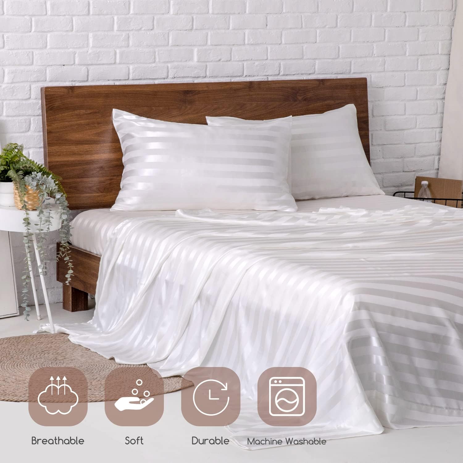 White Natural Bamboo Double Bedding Set - SRK 240TC - Bedding - ebarza Furniture UAE | Shop Modern Furniture in Abu Dhabi & Dubai - مفروشات ايبازرا في الامارات | تسوق اثاث عصري وديكورات مميزة في دبي وابوظبي